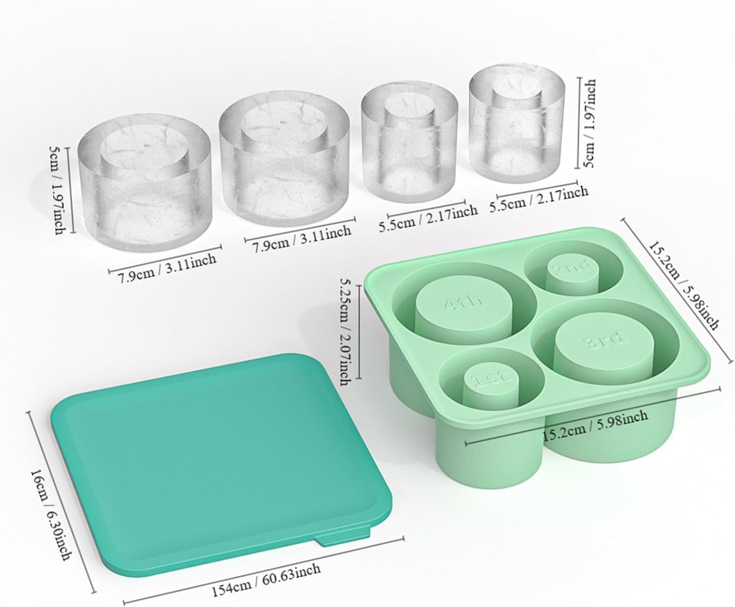 Ice Cube Tray for Stanley Cup, Silicone Ice Cube Molds for Stanley 20Oz 30Oz 40Oz Tumbler Cup, Ice Cube Trays with Lids for Chilling Cocktails,Whiskey,Drinks,Coffee - C-Green image number 2