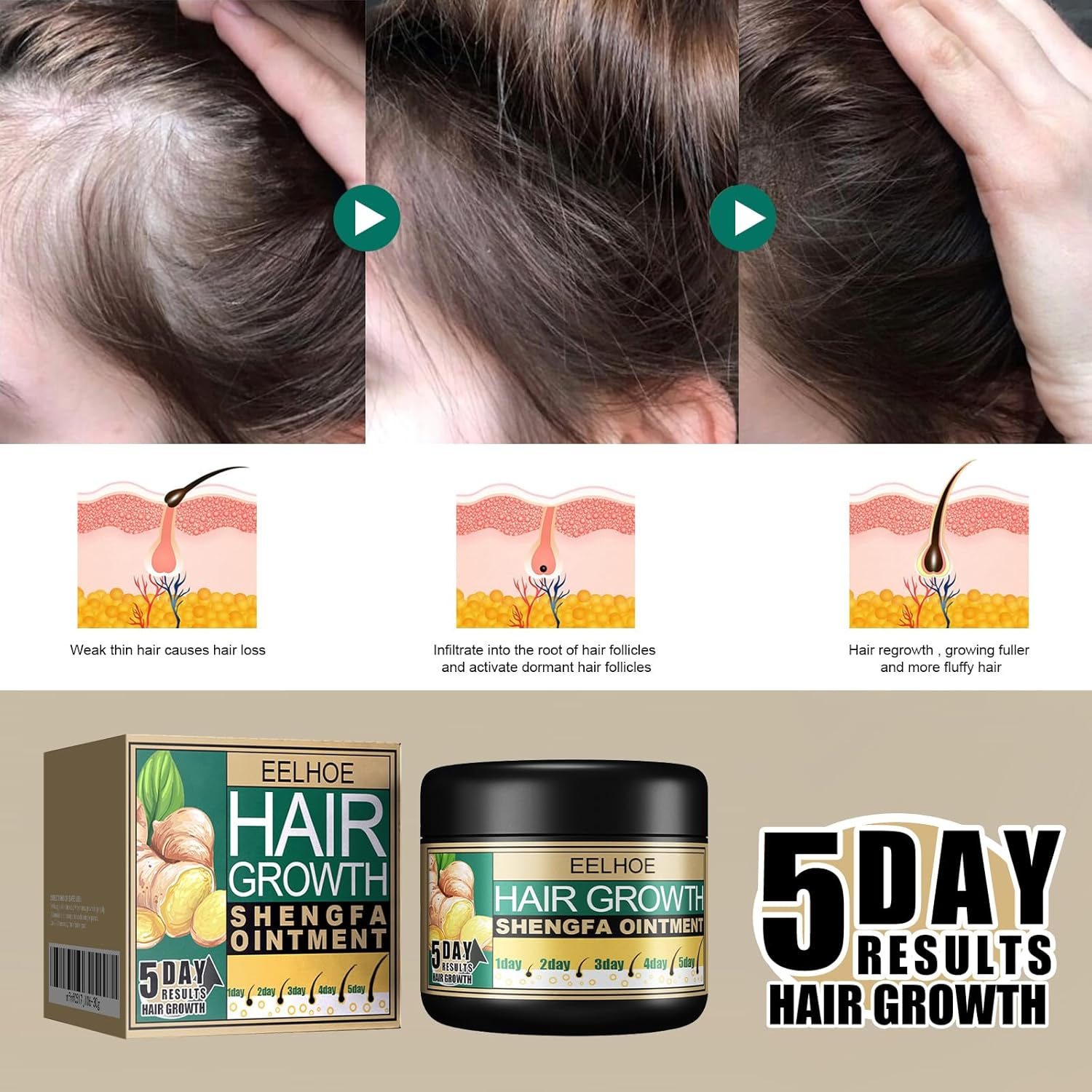 30G Ginger Hair Care Cream to Promote Hair Growth Relieving Hair Loss Scalp Massage Stimulate Hair Follicle Smoothing Care image number 3