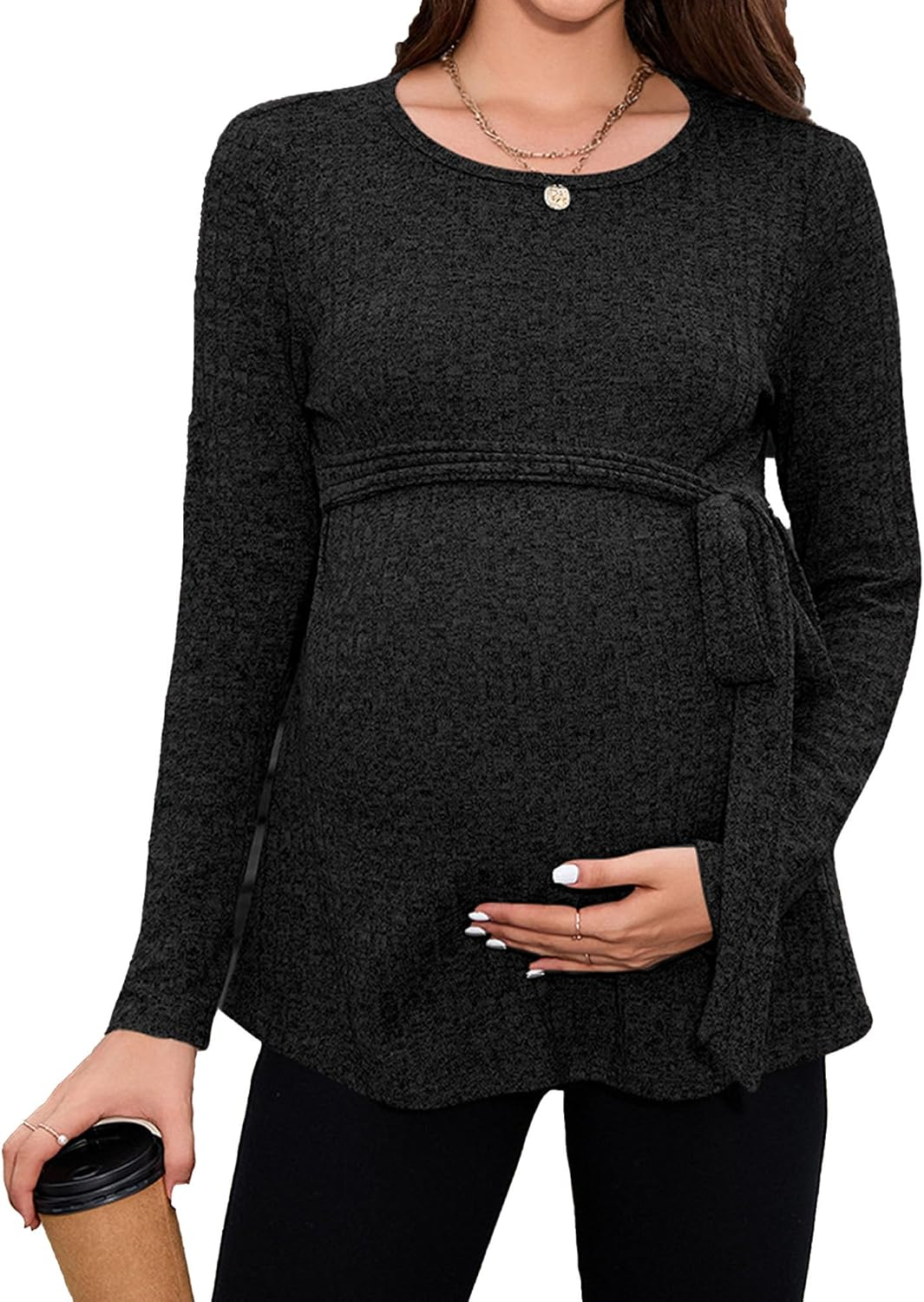 Stylish Maternity Top, Long Sleeves, Waist Tie, Ideal for Expecting Moms, Various Styles