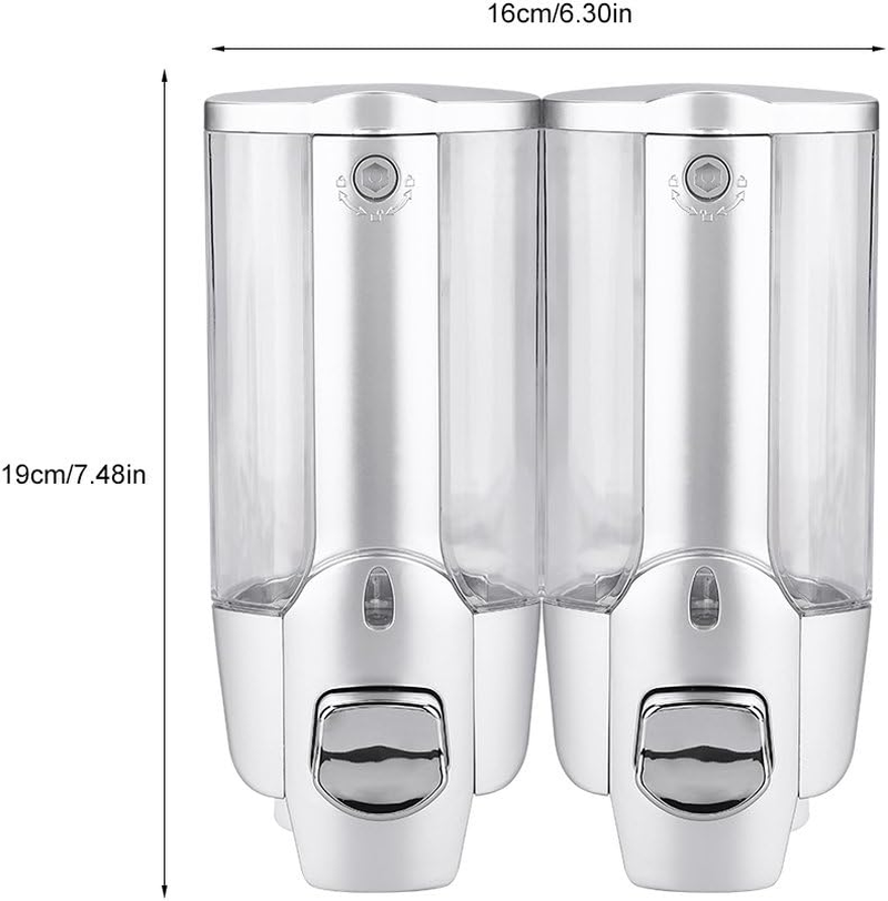 Wall Mounted, Liquid Transparent Shampoo Container Space Saving Liquid Pump with Built in Springs for Home (Silver Double Cups) image number 4