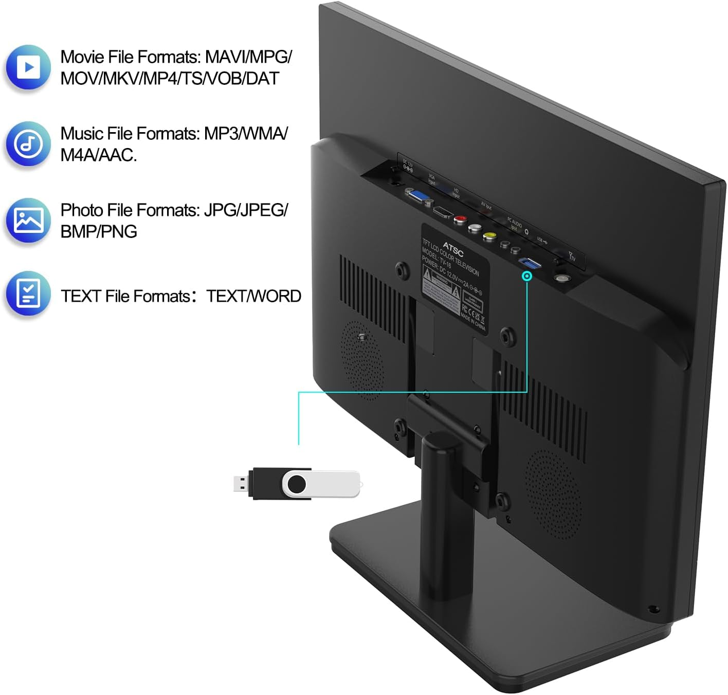 Othoig 15.6 Inch Small Tv,Flat FHD IPS 1080P Screen TV with Antenna and Digital ATSC Tuner,Hdmi/Usb/Vga/Port,12 Volt Car Charger Cable/Ac Power for Kitchen and Caravan image number 1