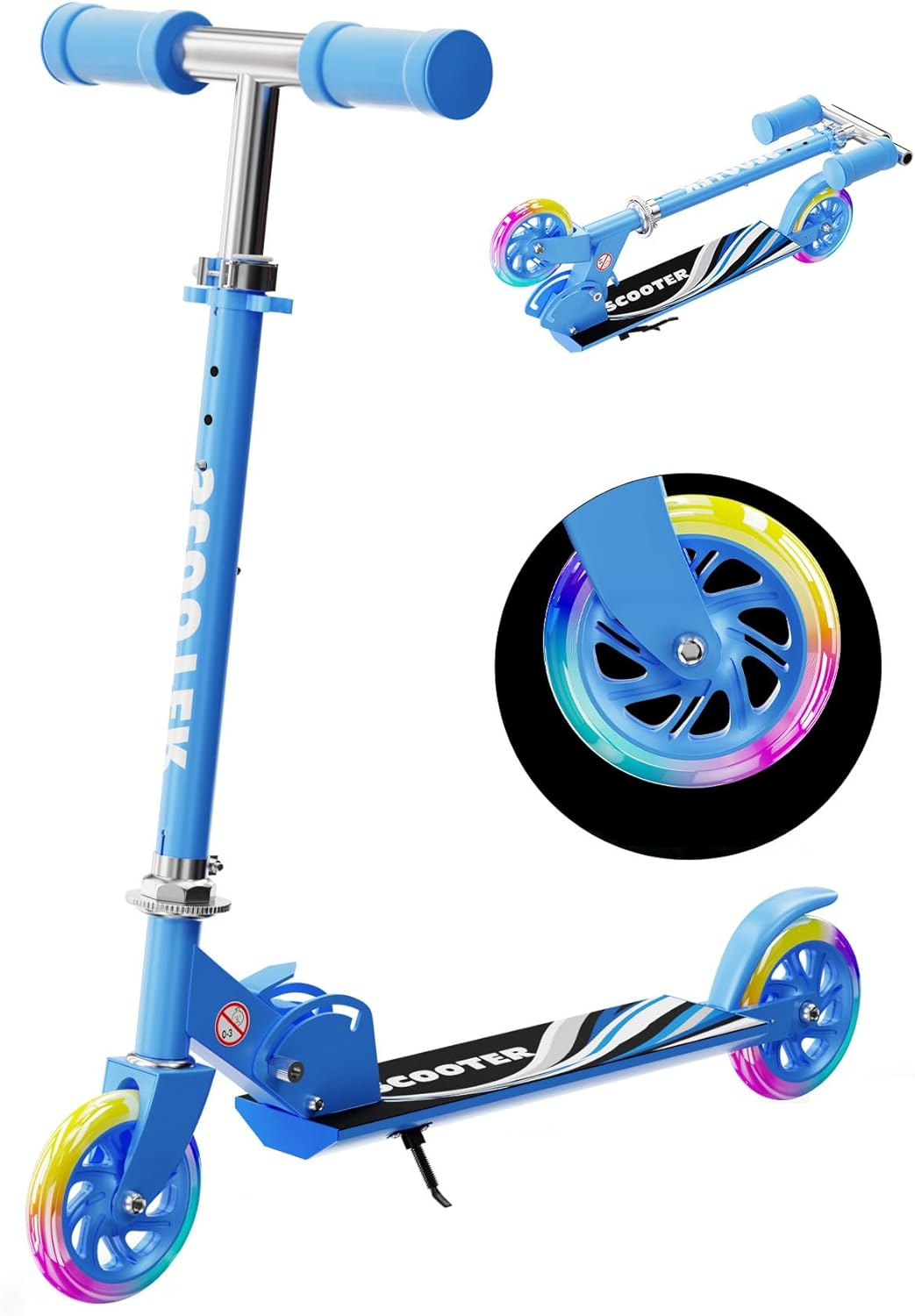 Scooter for Kids Ages 3+, 2 Wheels Kids Kick Scooter with Led Light up & 3 Levels Adjustable, Lightweight Foldable for Boys&Girls