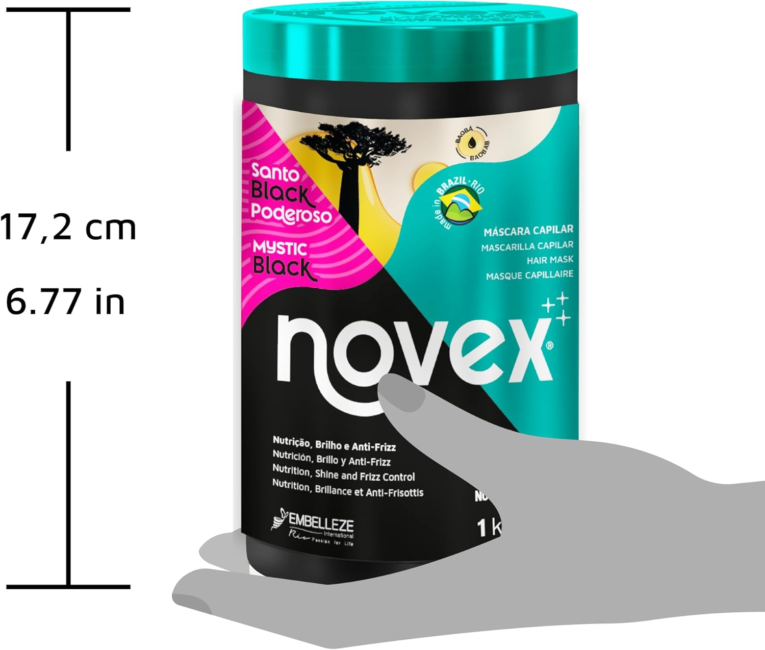 Novex Mystic Black Deep Hair Mask 1Kg Jar 1L Unisex Adult Curly Hair Conditioner