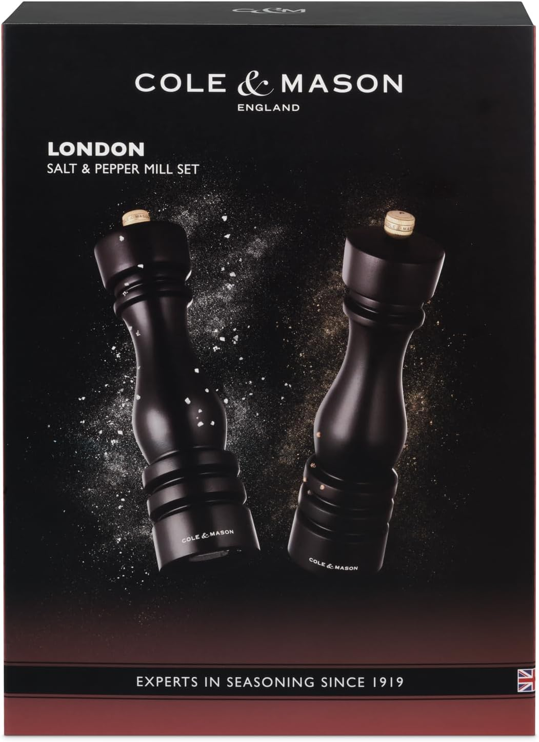 Cole & Mason H233020 London Chocolate Wood Salt and Pepper Mill Set, 220Mm, Precision+ Carbon/Ceramic Mechanisms, Salt and Pepper Grinders with Adjustable Grind, Beech Wood, Gift Set