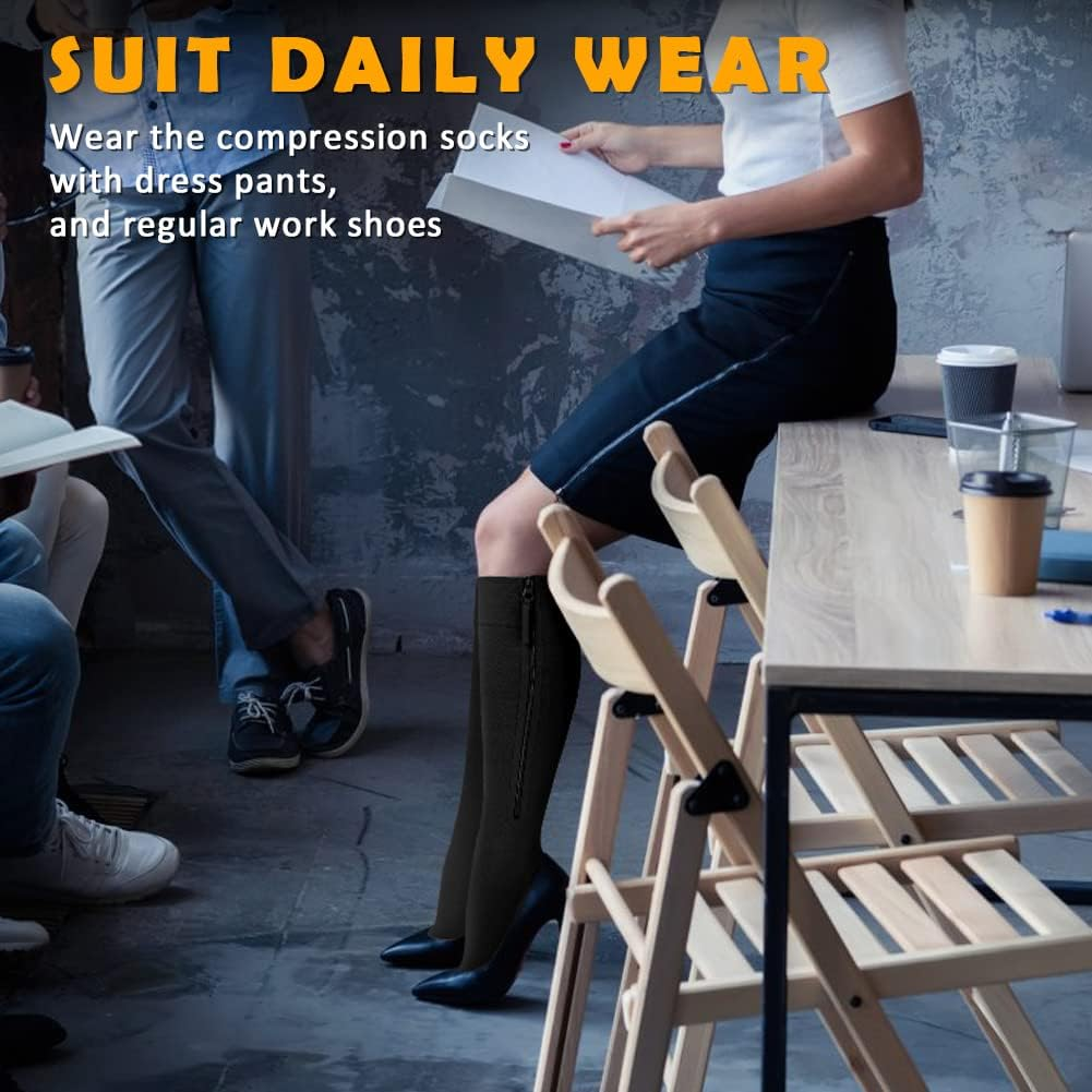 CASMON 15-20Mmhg Zipper Compression Socks for Women and Men, Knee High Compression Stockings, Medical Closed Toe Support Socks for Varicose Veins, Post-Surgery, Swelling, Nurses, Pregnancy (1 Pair) image number 3