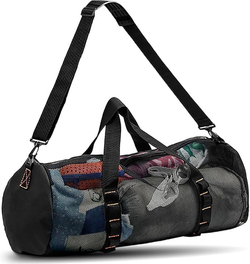 Scuba Mesh Travel Duffels Dive Duffle Snorkel Gear Bag for Beach Swimming Surfing Snorkeling Gym 58X 28 X 28Cm Black-M