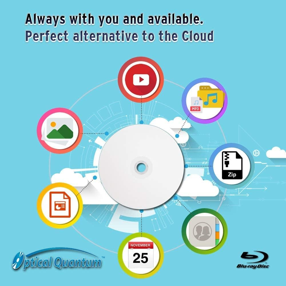 Optical Quantum 6X 50GB BD-R DL White Inkjet Printable Blu-Ray Double Layer Recordable Media, 50-Disc Spindle image number 1