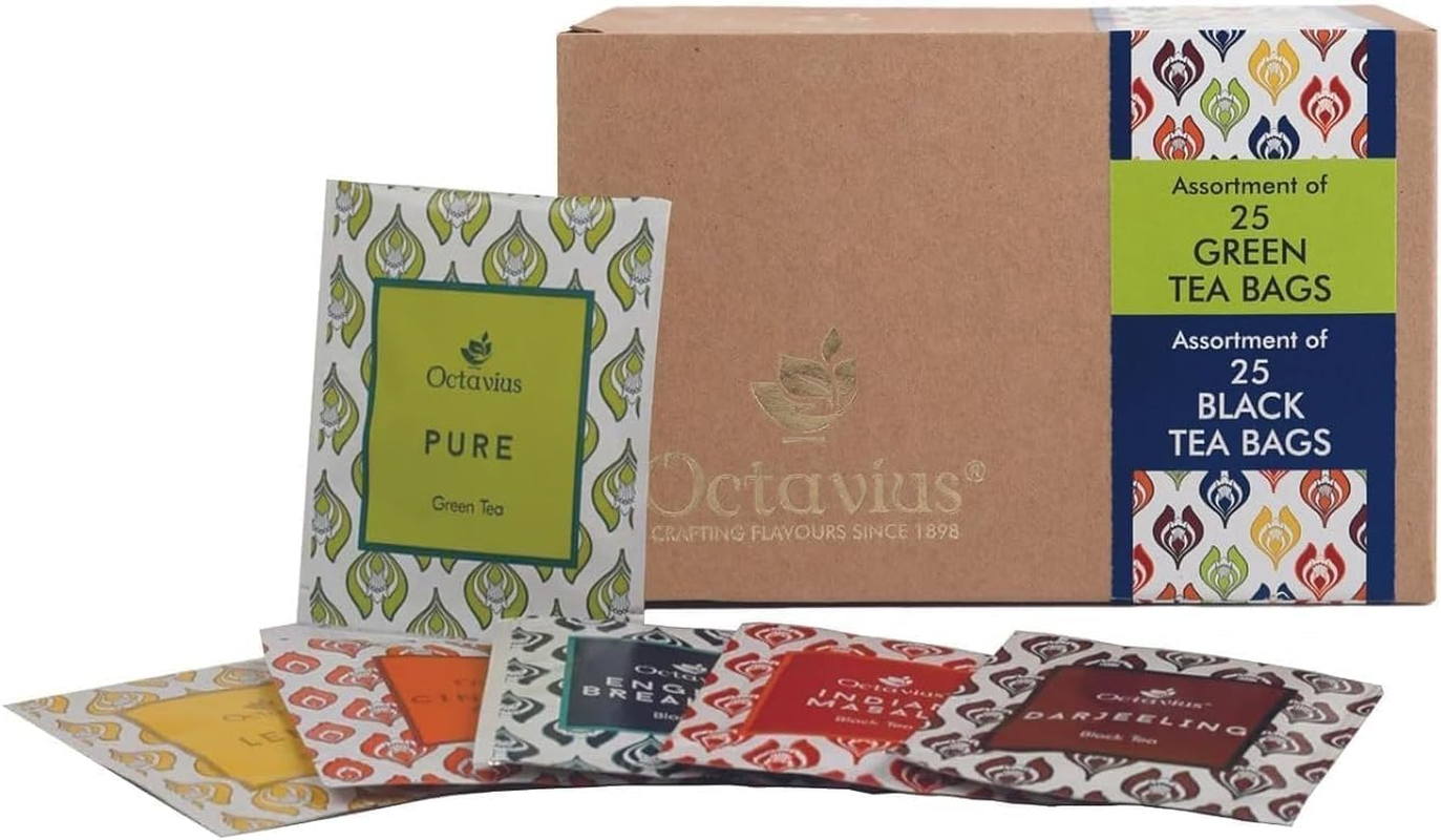 Octavius Tea Variety Pack &ndash; 6 Assorted Black & Green Teas | 50 Tea Bags &times; 2 Sampler Packs | Premium Tea Gift Box for Mother&rsquo;S Day, Festive Occasions & Tea Lovers image number 3
