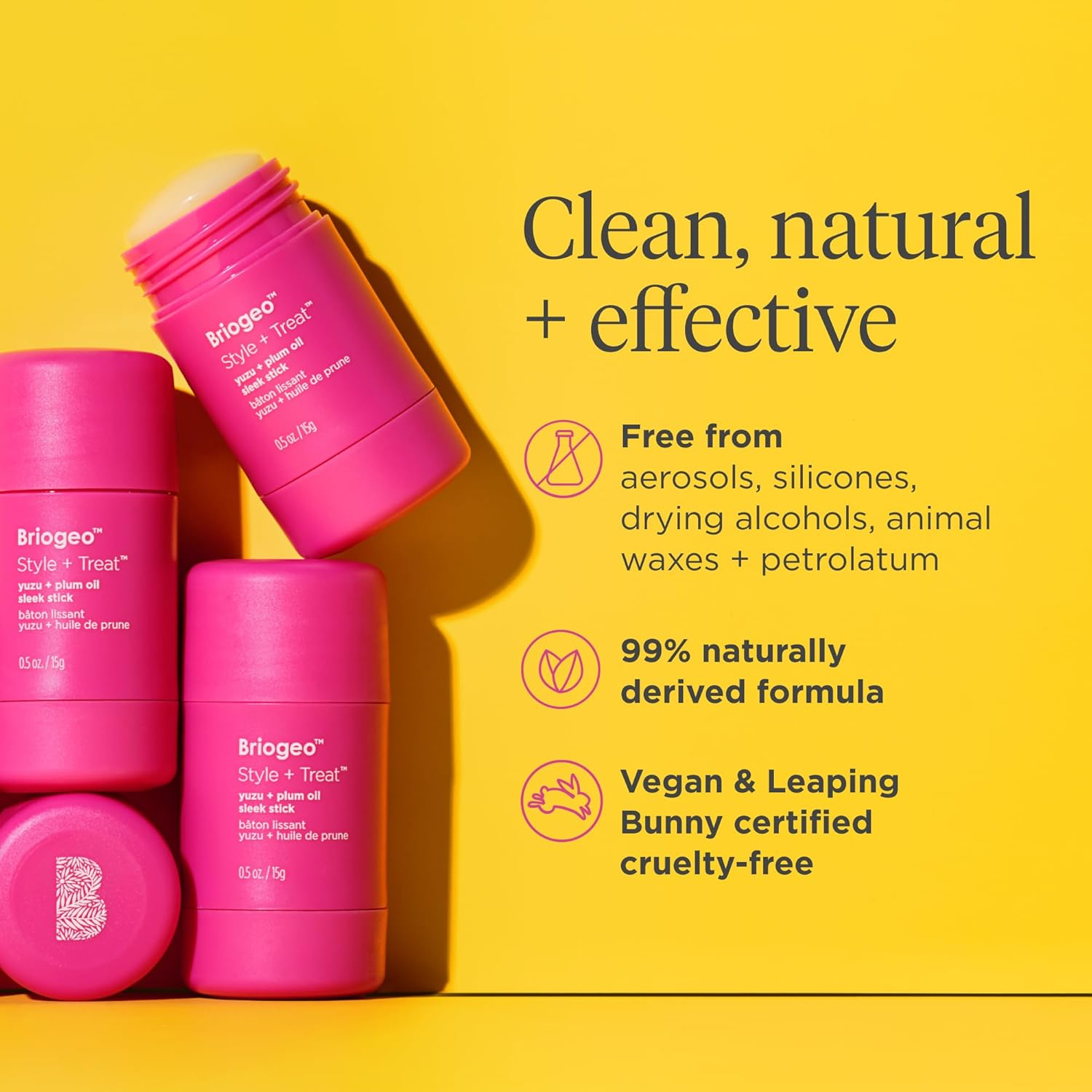 Briogeo Style + Treat Yuzu + Plum Oil Sleek Stick, Vegan Wax Hair Stick, Non-Greasy, Travel-Friendly, Tames Flyaways, Styling Stick for All Hair Types, Vegan, Cruelty-Free, 0.5 Oz image number 2