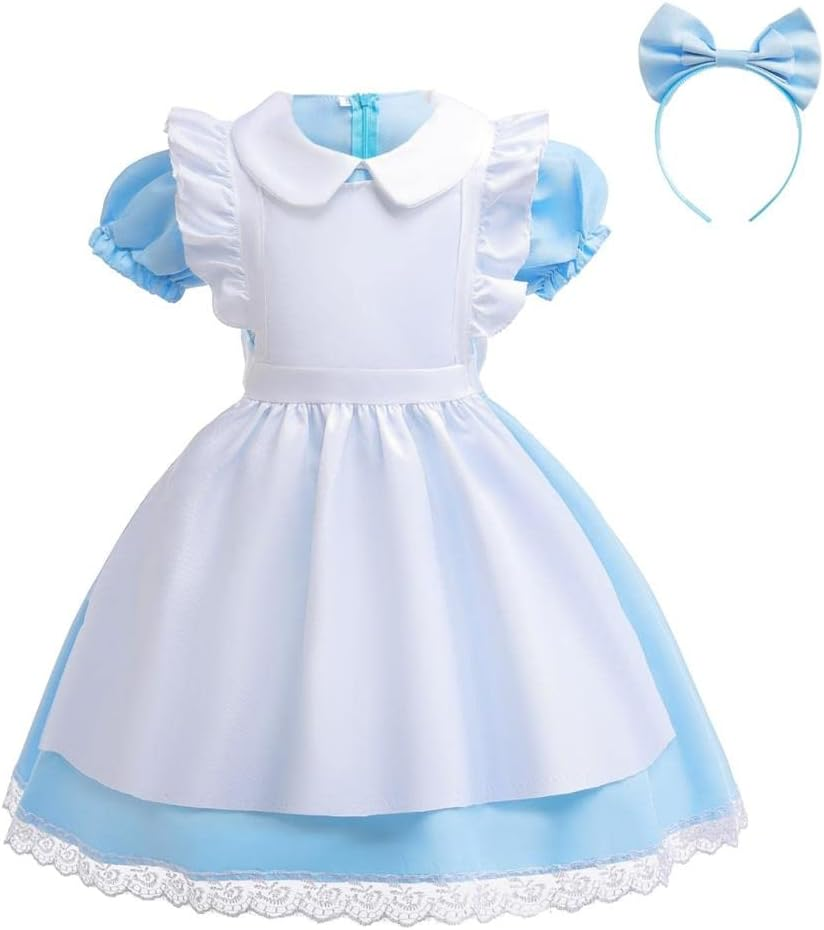 Dressy Daisy Fancy Wonderland Party Costume Dress up Set with Apron Pinafore & Headband for Toddler Little Girls Size 2 to 14