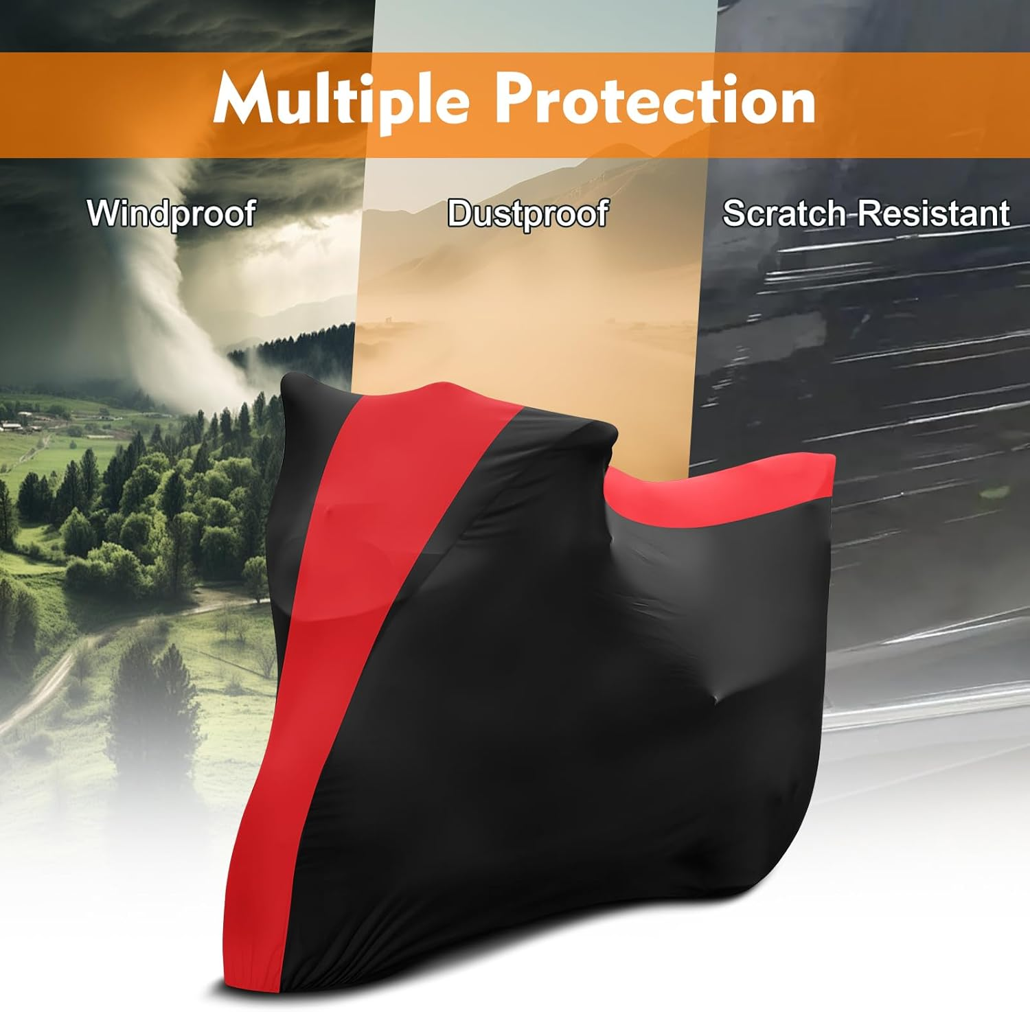 Indoor Motorcycle Cover, Soft Stretch Elastic Dustproof Protection Windproof Cover for Bike, Black and Red Stitching Motorcycle Cover for 96 X 41 X 49 In image number 1