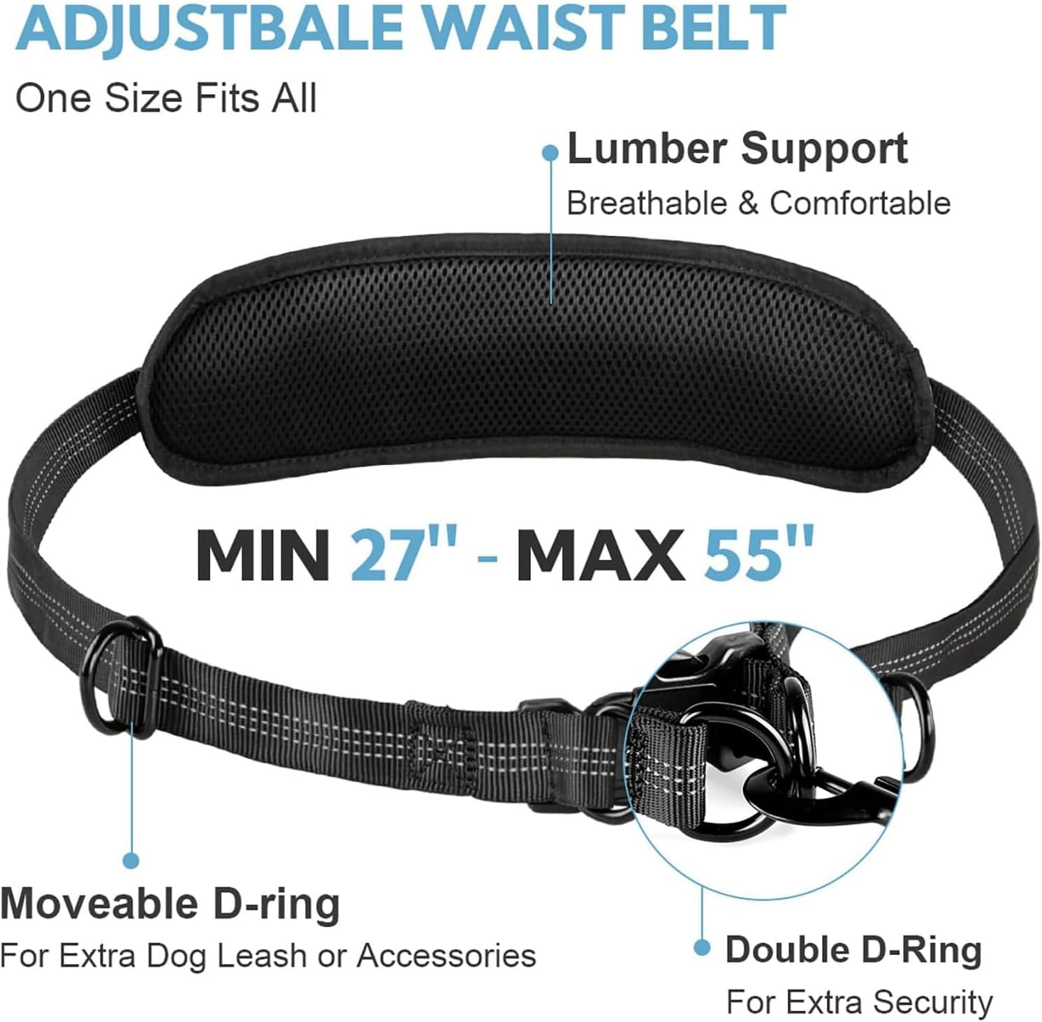 Vsgaalge Hands Free Dog Leash with Pouch, Retractable Bungee Waist Leash with Dual Padded Handles for Medium & Large Dog Training Walking Running Hiking Jogging (Double Leash) image number 2