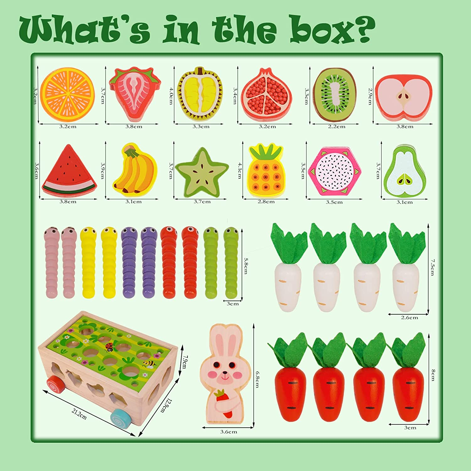 Montessori Toys for Toddlers,Wooden Learning Education Toys，Sensory Toys with Carrots Harvest Game & Shape Sorting,Baby Toys for 1 2 3 4 Year Old，Gifts for Boys Girls image number 1