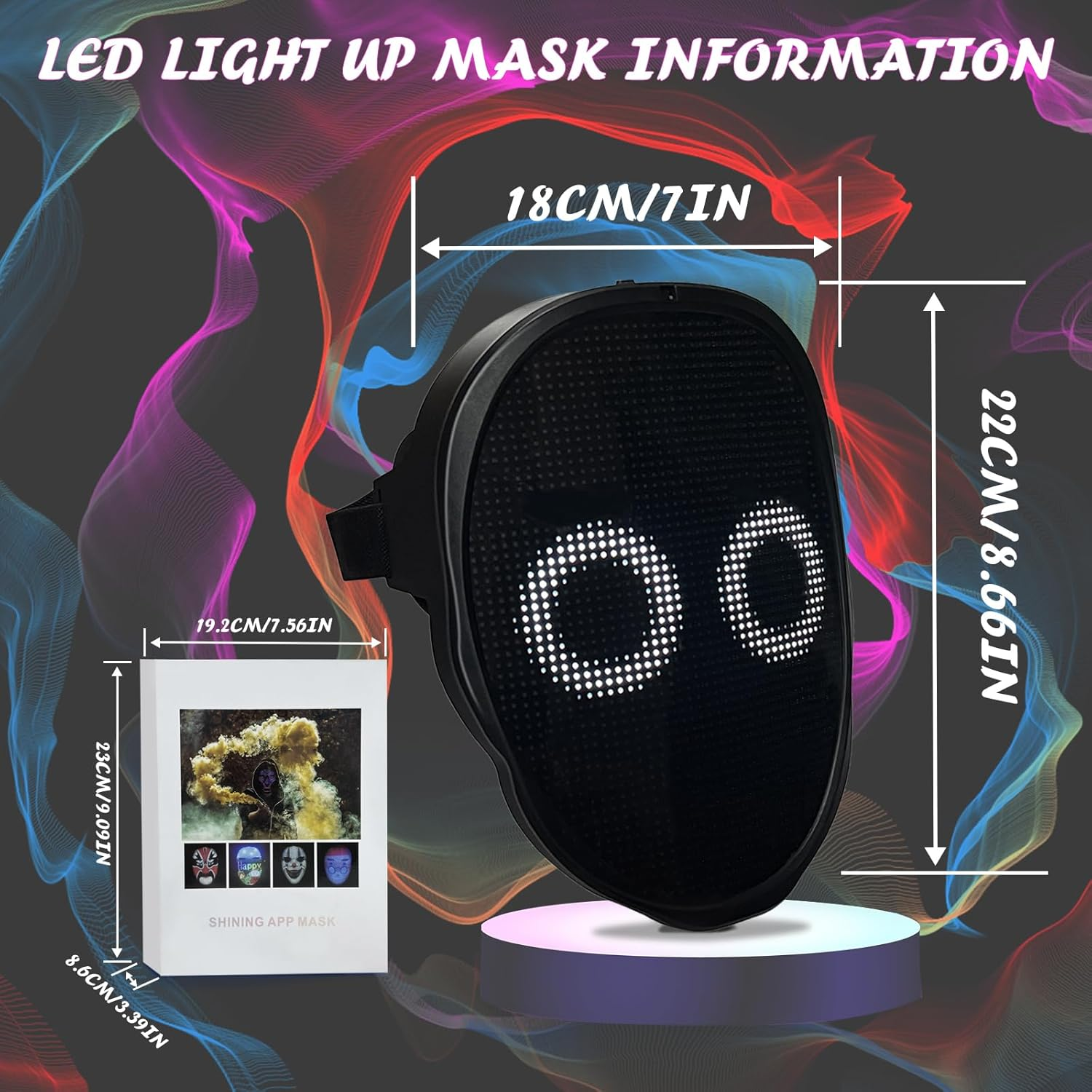 Depointer Life LED Mask with Bluetooth Compatible App Control, Customizable Shine Mask image number 6