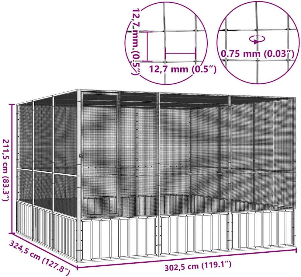 Bird Cage Anthracite 302.5X324.5X211.5 Cm Galvanised Steel Large Outdoor Aviary image number 4