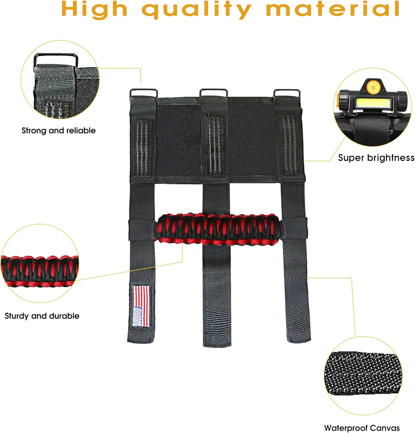 Sukemichi Handles Grab Roll Bar Grab Handles with Light for Jeep Wrangler Accessories TJ JK JL YJ Unlimited Rubicon Sahara 2 Door 4 Door Jeep Gladiator JT, Rechargeable Dome Light, Red, 2 Pack - For Jeep 2Pcs Black image number 7