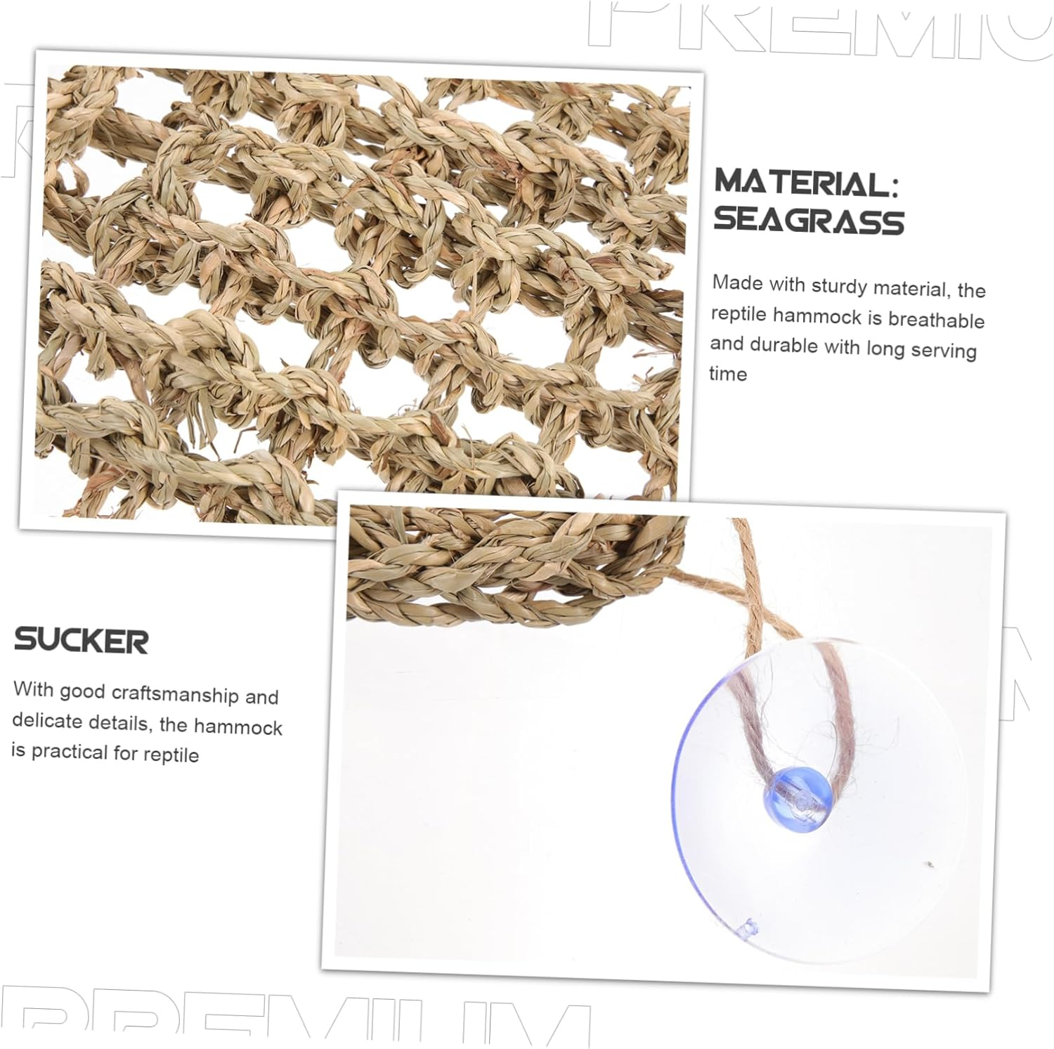 Sosoport Reptile Hammock Lizard Lounger Hanging Bed with Suction Cups 28.5X20Cm Seagrass Mesh Small Pet Grass Mat for Terrariums and Small Animals image number 1
