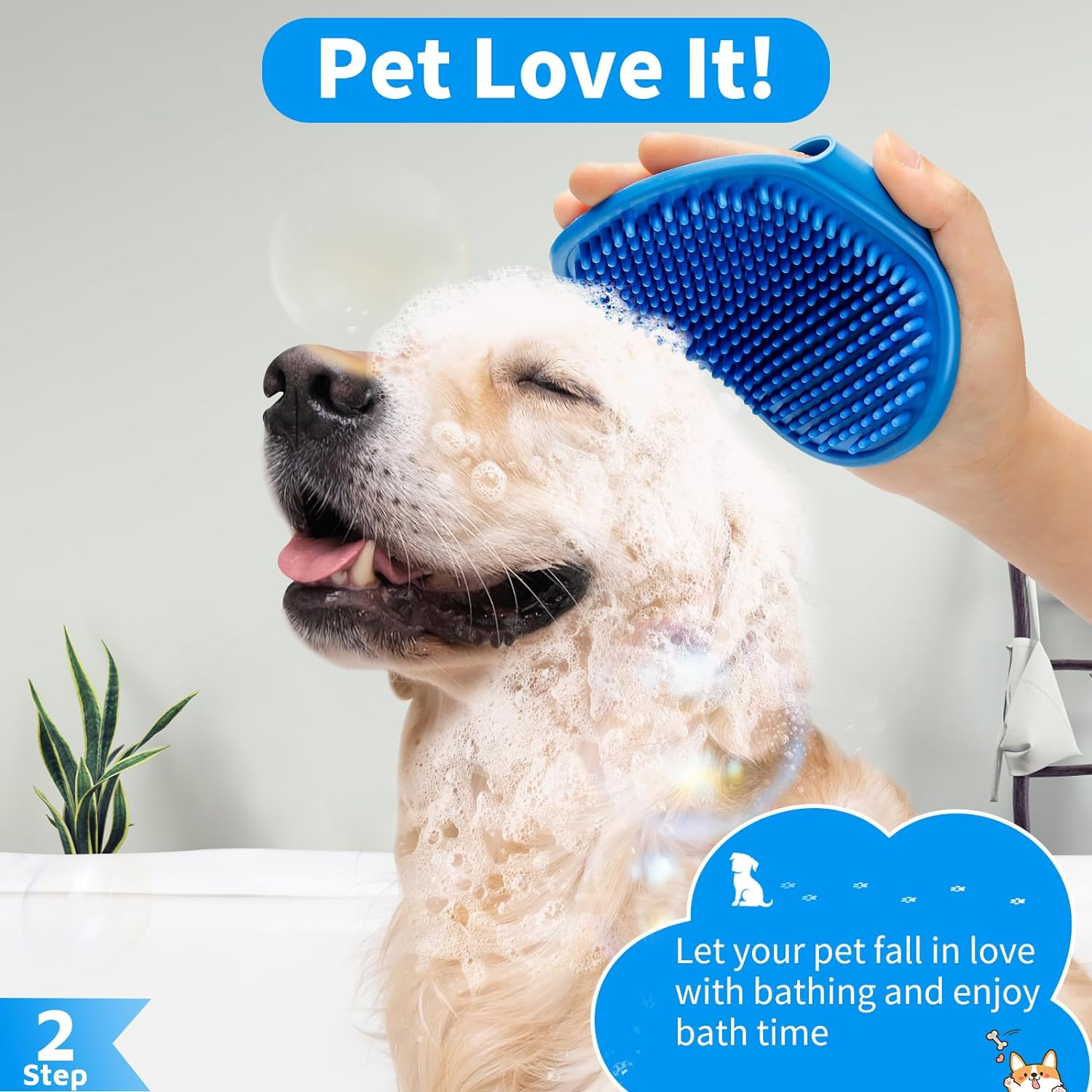 Comotech 3-In-1 Dog Grooming Brush | Adjustable Handle Shampoo Brush & Scrubber for Short & Long Haired Dogs & Cats (Blue Blue White) - Gray Gray White image number 4
