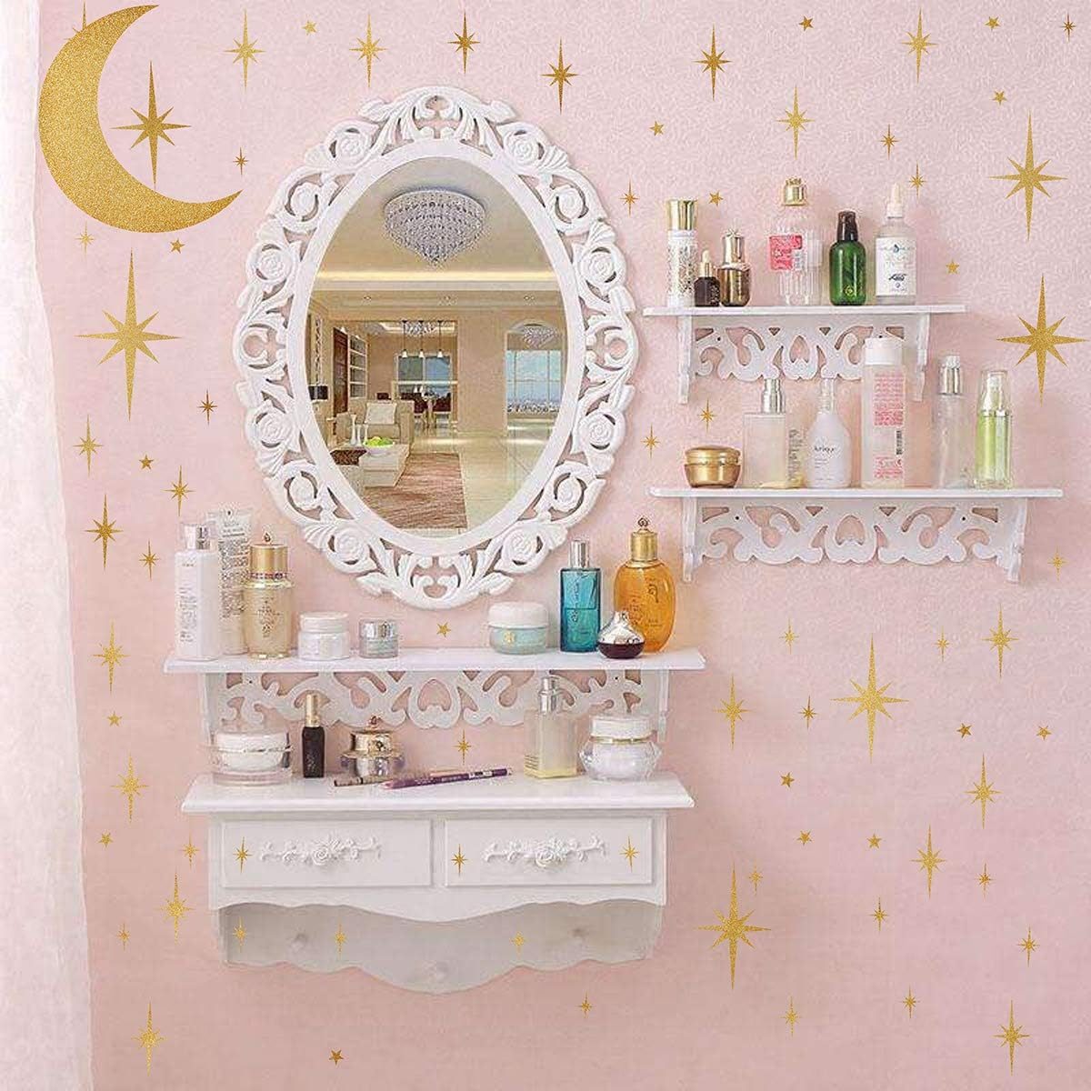 Easma Retro Starburst Wall Decals - Atomic Star Stickers for Girls Room - Peel and Stick Moon Decals image number 1