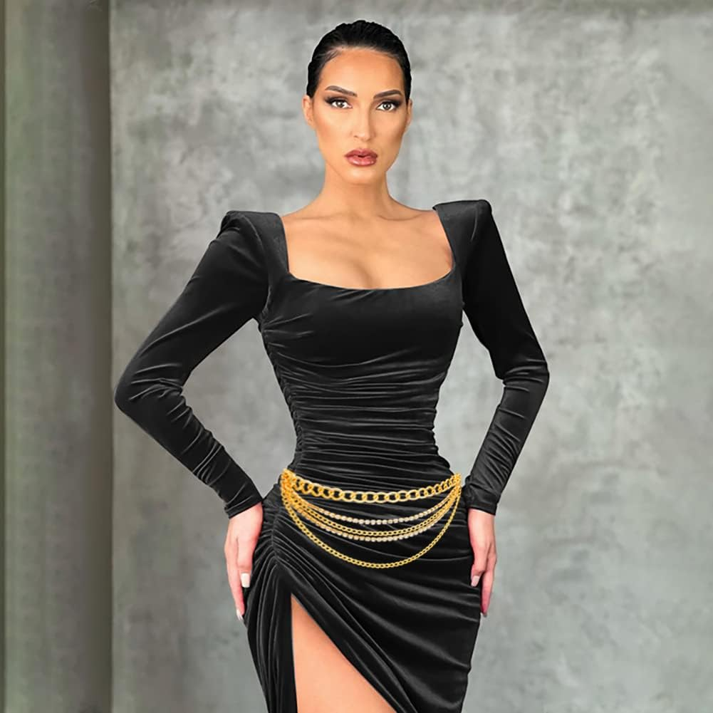 Yeeheen Rhinestone Chain Belt Multilayer Metal Waist Chain for Women Punk Chunky Chain Belts image number 5