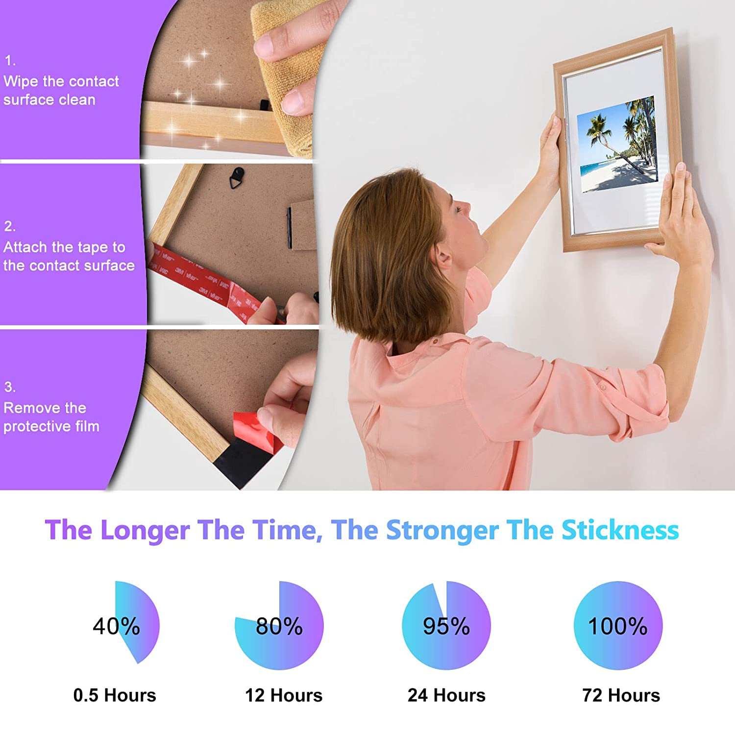 2 Pack 3M Double Sided Tape, Heavy Duty Mounting Tape, Adhesive Foam Tape Made with 3M for Home Office Car Automotive LED Light Decor Hanging（1Cm*300Cm, Thickness:0.8Mm） image number 2