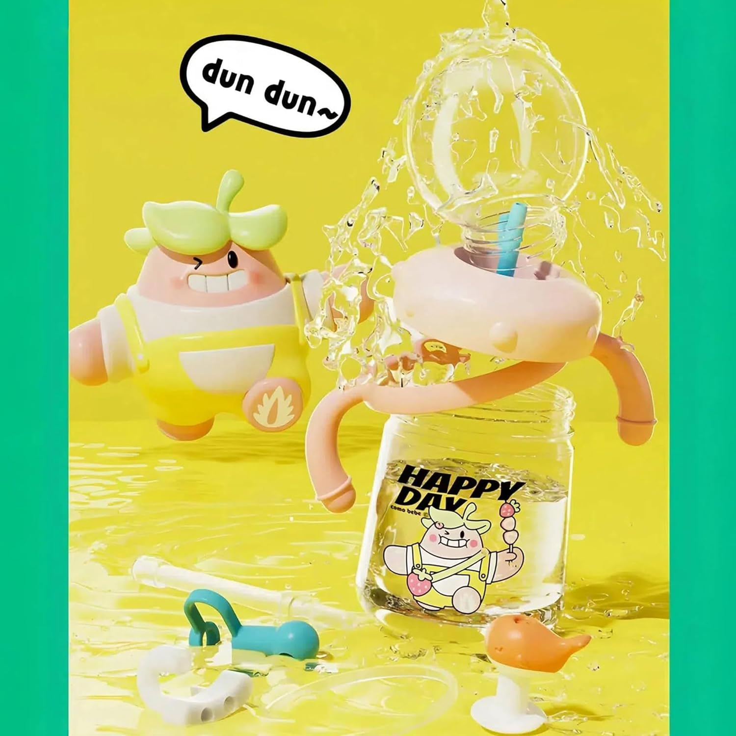 Drinking Cup with Whale Squirt, Weighted Sippy Cups with Adjustable Straps, 300Ml Whale Water Cups with Silicone Soft Tip, Portable Leak Proof Straw Sippy Cup for Kids(Green, Plastics)