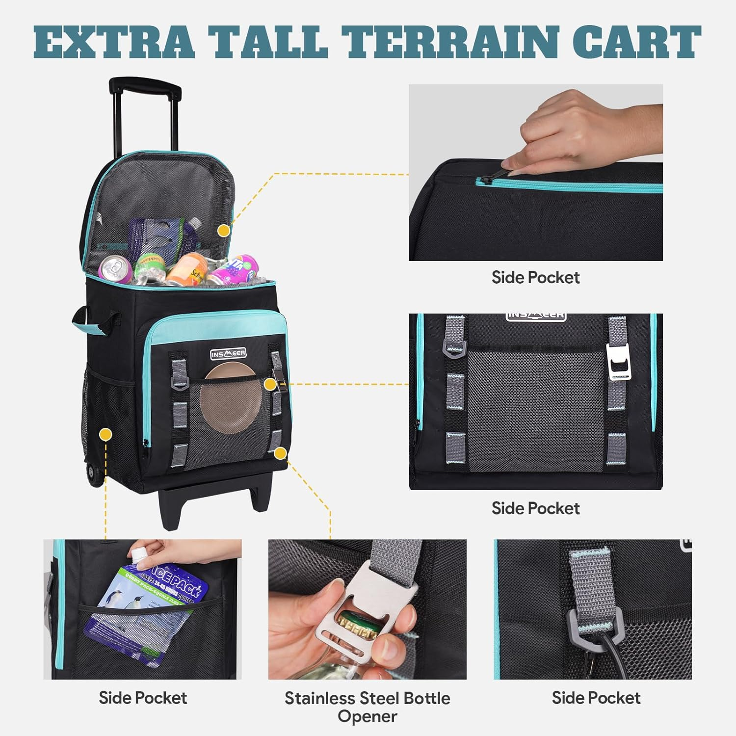 INSMEER 80 Can Collapsible Cooler with Wheels & Handle - Leakproof, Insulated, All-Terrain Rolling Cooler Bag for Beach, Camping, Picnic & Grocery Shopping image number 2