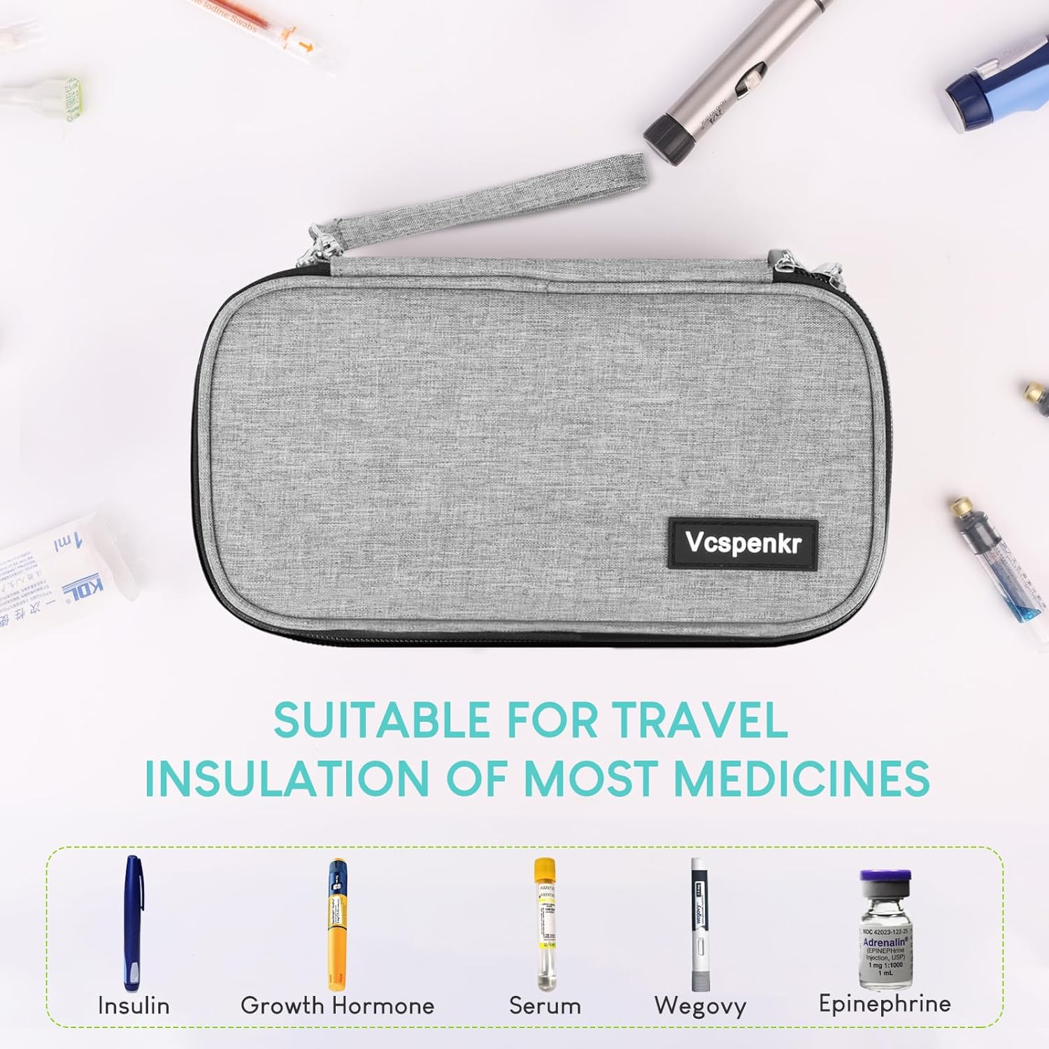 Portable Insulin Cooler Travel Case, Diabetic Medicine Carrying Bag with 2*200G Ice Packs, Insulated Organizer Medication Cooler Bag for Insulin Pen and Diabetes Supplies & GH & Wegovy (Gray) - Black image number 6