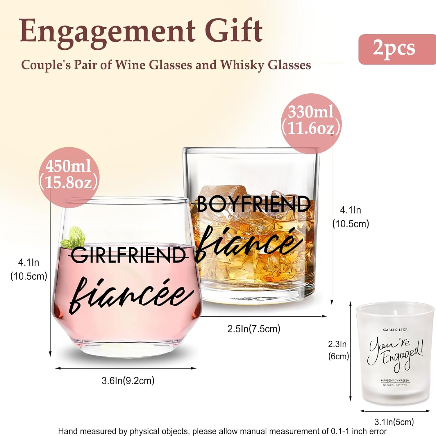 Engagement Gifts for Couples Her and Him Gifts for Newly Engaged Couples Fiancee Fiance Gifts Whiskey Wine Glasses Bride to Be Fiance Gifts for Women Engagement Party Decorations image number 6