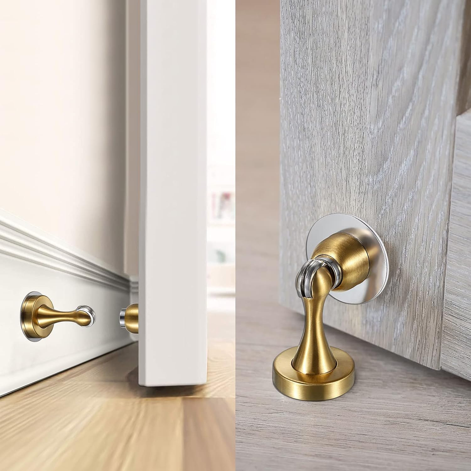 Magnetic Door Stopper, Heavy Duty Stainless Steel Door Stop Holder Come with 4 Pcs 3M Double-Sided Adhesive Tape & Hardware Screws,Install with Adhesive Tape or Screws on Floor Wall (Gold) - Silver image number 5