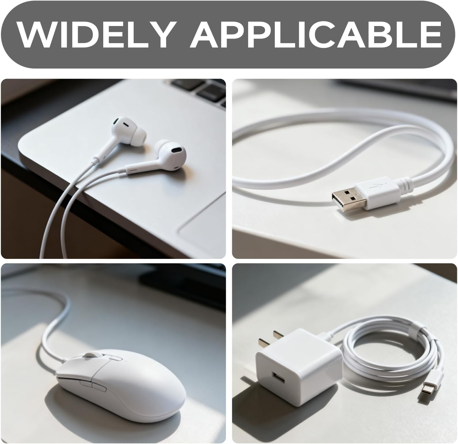 AIAOO Cable Tidy Clips, White Cord Organiser for USB Charging Power Mouse PC Cords - Strong Adhesive Cord Holder for Desktop Office Bedroom Electrical Cable & Wire Management (Black and White, 20) image number 2