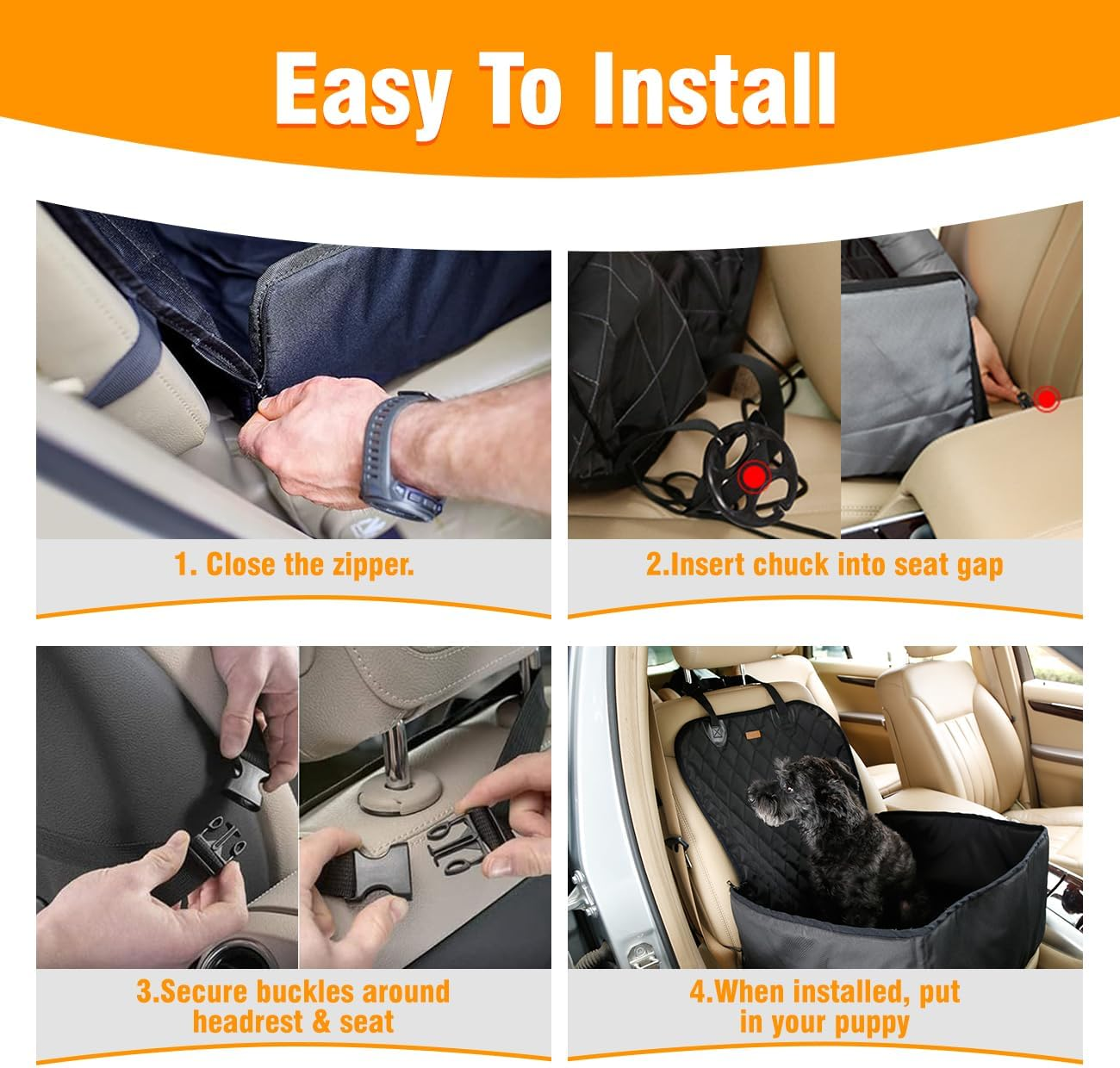 Dog Car Seat Cover, 45X58Cm Foldable Cover Vehicle Seat Protection, Dogs Cats Waterproof Pet Front Seat,Nonslip Pet Car Seat Protector Dog Seat Cover for Small and Medium Pets(Black)