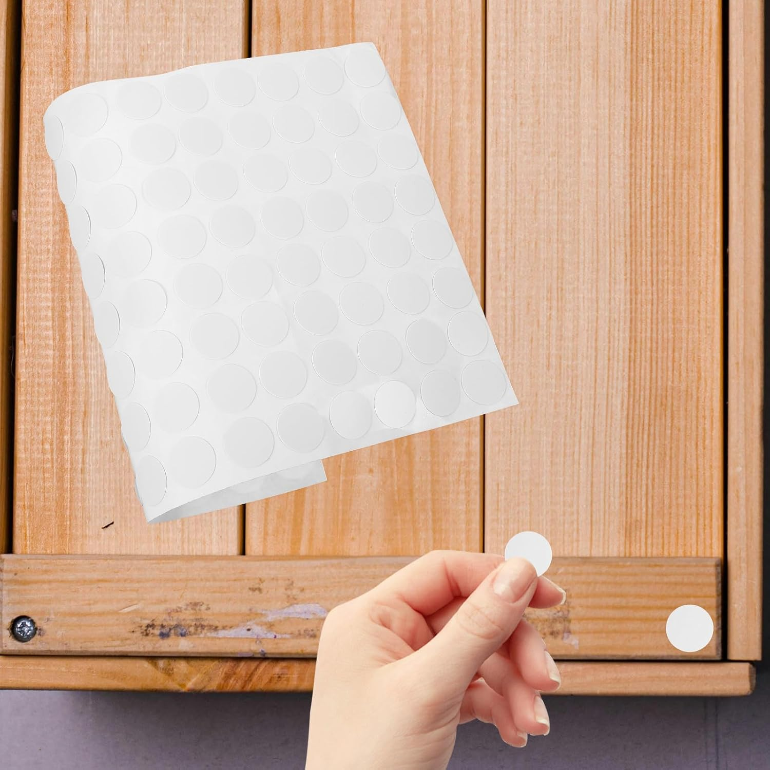 Angoily White Screw Stickers, 96PCS Sheets Adhesive Crew Hole Stickers, Screw Cover Sticker White, Cabinet Furniture Screws Stickers, Furniture Holescrew Cap Sticker for Hole Nut, Cabinetry Stickers image number 2