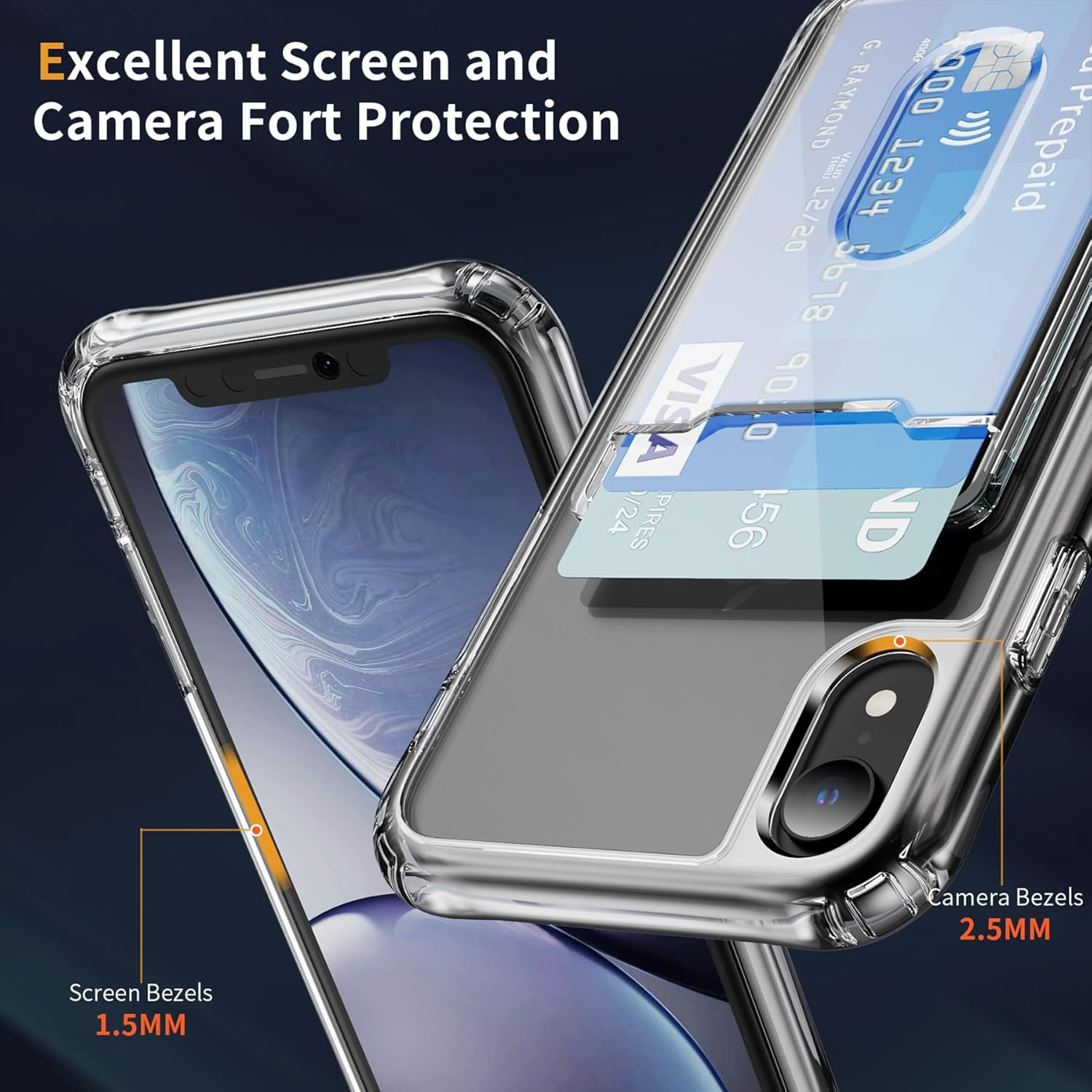 For Iphone XR Case with Card Holder Wallet Case[Store 2 Cards][Anti-Yellow][Military Grade Protective][Anti-Drop] Shock Absorption Phone Case for Iphone XR, Crystal Clear image number 3