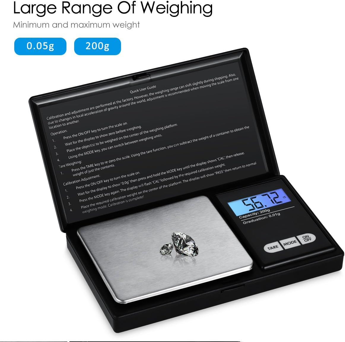 AMIR Digital Mini Scale, 200G 0.01G/0.001Oz Pocket Jewelry Scale, Electronic Smart Scale with 7 Units, LCD Backlit Display, Tare Function, Auto Off, Stainless Steel & Slim Design (Battery Included)