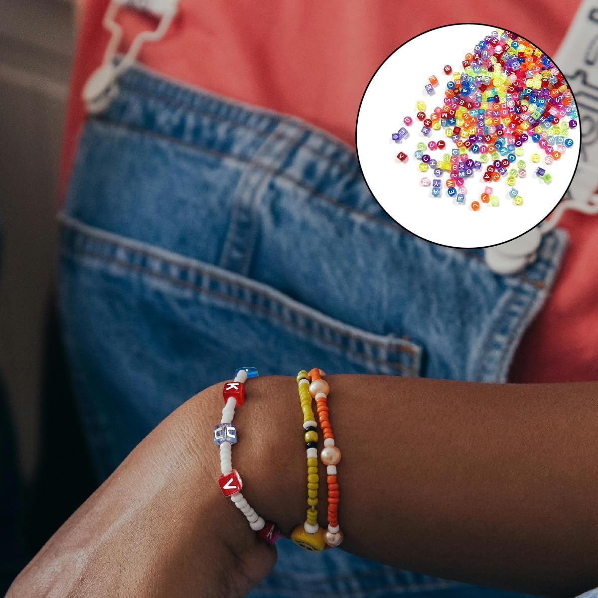 BEZANU Letter Beads, 500 PCS Cube and Flat round Alphabet Acrylic Beads for Necklaces, Bracelets, Jewelry Making (Candy Color)