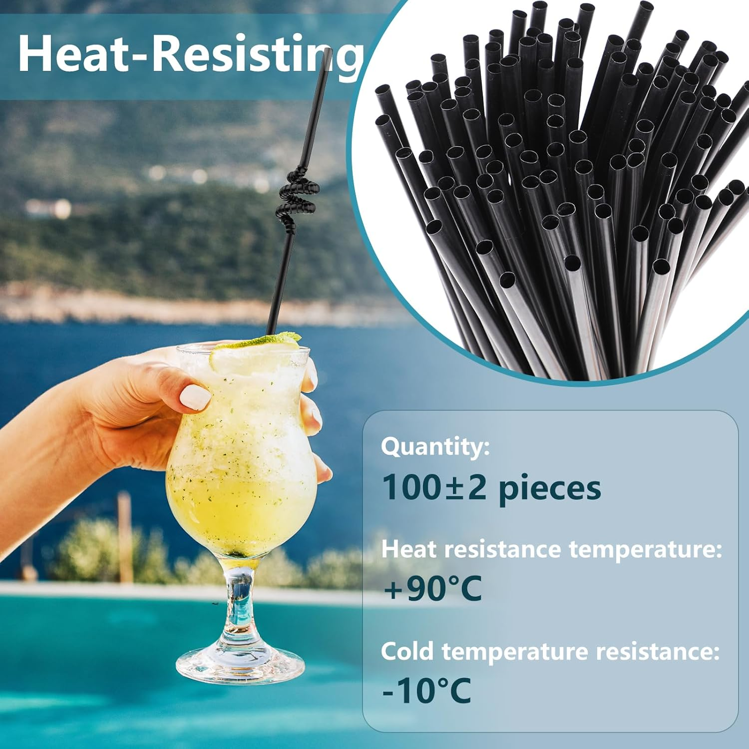 Geeric 100Pcs Black Reusable Eco-Friendly Material Straws, 26Cm Long, Ideal for Home, Bars, Restaurants, Parties