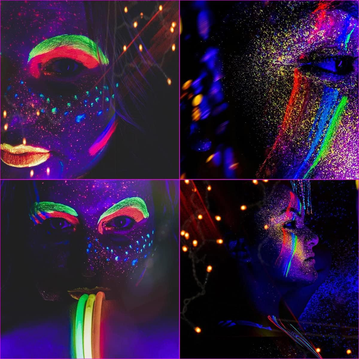 Bowitzki UV Neon Face Body Paint 8 Tubes 0.34Oz Liquid Kit Black Light Glow in the Dark Makeup Set Fluorescent Painting for Adults Kids Music Festivals Party Halloween Christmas