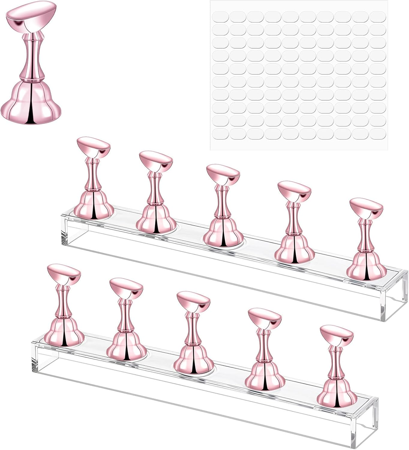 LXUEJIE Pack of 2 Nail Stands, Acrylic Nail Display Stand, Nail Practice Stand, Magnetic Nail Tips Holder for Nail Design, Nail Tools, DIY Nails (Rose Gold) image number 4