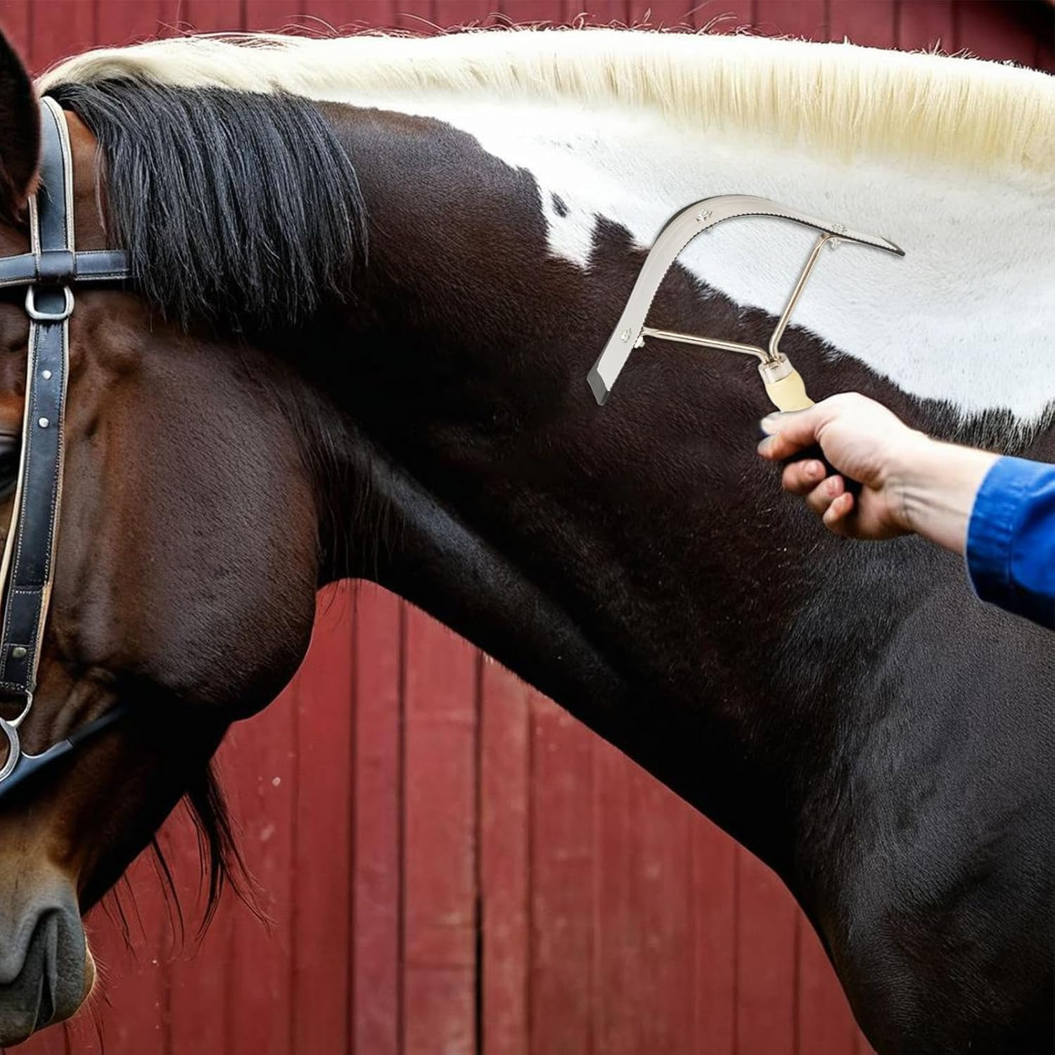 Songholee Horse Brush, Sweat Scraper for Horses, Horse Grooming Scraper, Stainless Steel Portable Horse Hair Brush, Deshedding Tool for Livestock Care and Bathing image number 3