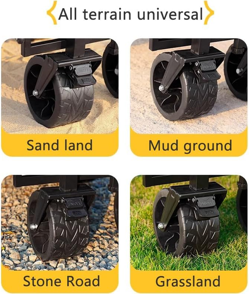 Collapsible Wagon Cart Foldable - Portable Heavy Duty Folding Beach Wagons with Wheels - Outdoor Utility Carts for Groceries, Shopping, Camping, Sports, Garden with Large Capacity - Black image number 6