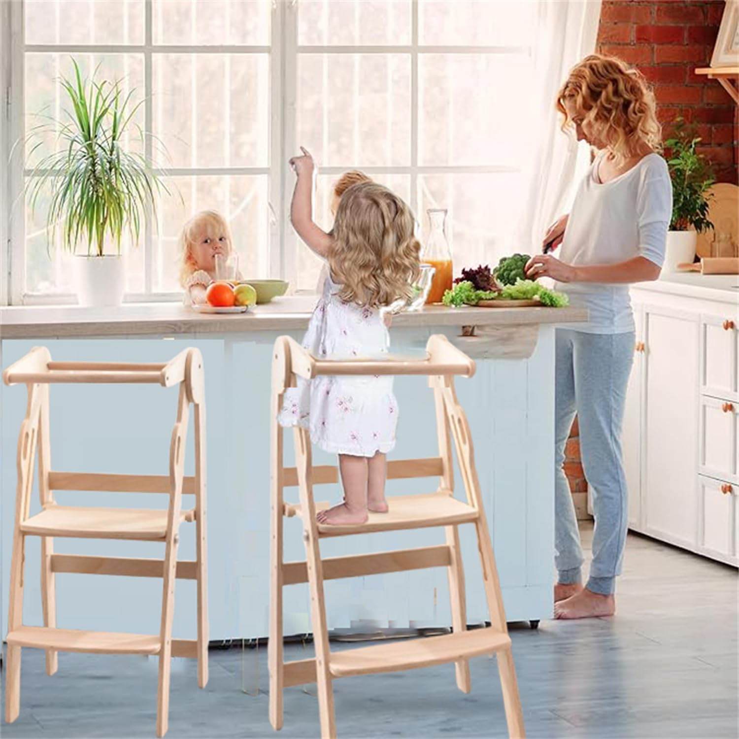 Wooden Step Stools for Kids, 2 Step Stool, Foldable Step Stool,Heavy Duty for Kitchen, Bathroom, Bedside Step Stool, Wooden Step Stairs image number 2