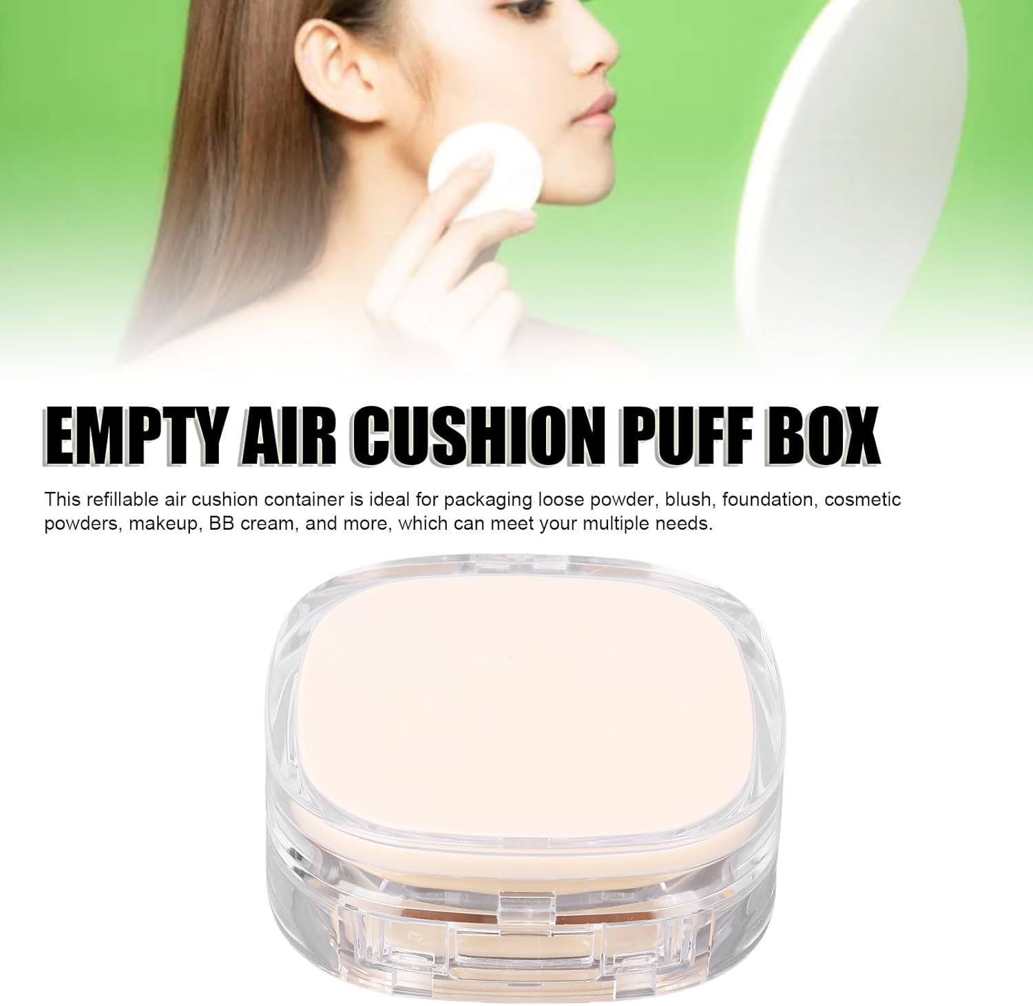YUYTE Empty Air Cushion Puffbox Refillable Air Cushion Case for Makeup with Mirror Puff and Leak-Proof Design Portable BB Cream Compact Case image number 3