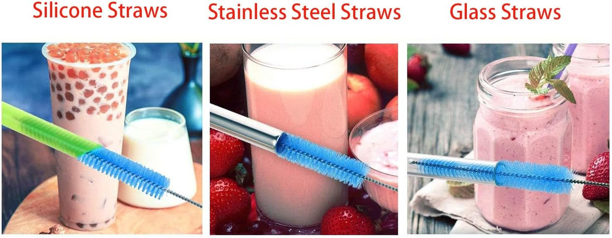 2 Pack Straw Cleaner Brush, Reusable Metal Handles Straw Cleaner Brush Extra Long for Stanley Mug 40, 30, 20 Oz, 10Mm Wide Straw Cleaner Brush for Sippy Cup, Water Bottle and Tubes image number 4