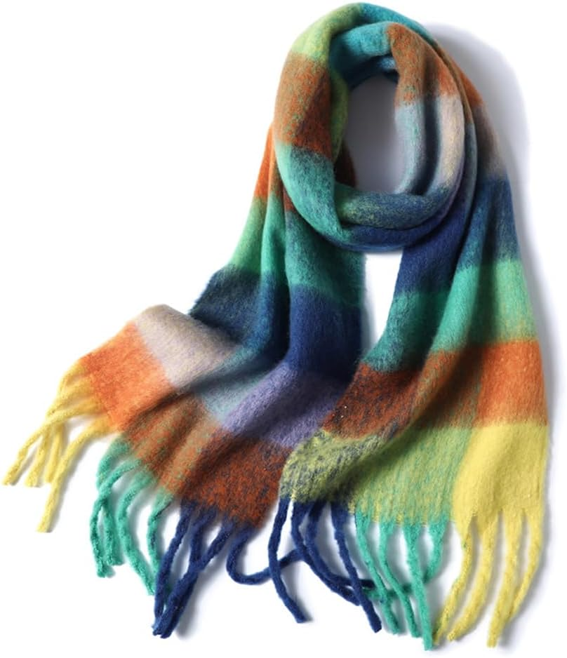 WYNAKESHU Women Scarf Winter Big Colorful Checked Thick Warm Wrap Scarves Casual Tassel Blanket Scarf Stylish Plaid Design