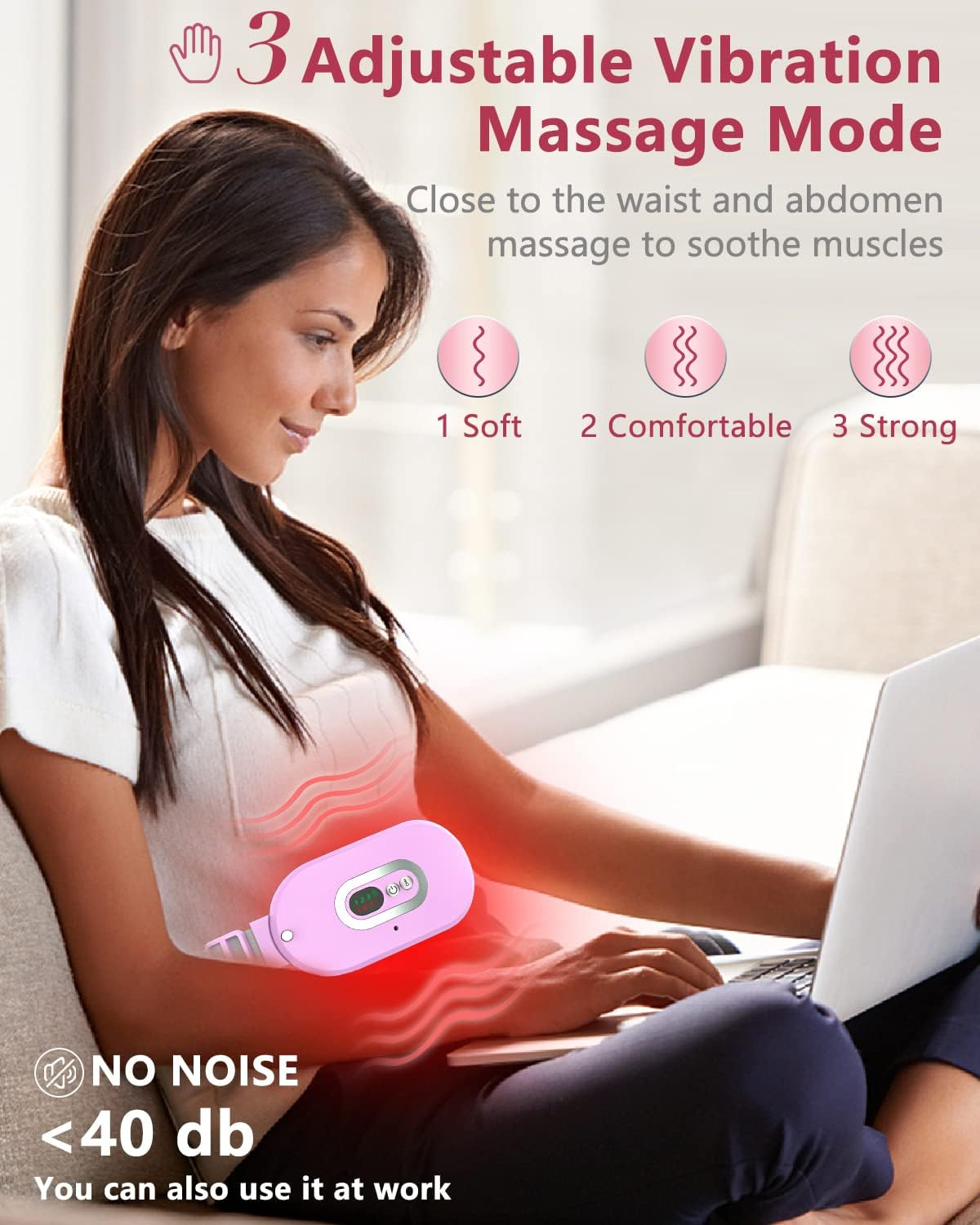 Cordless Menstrual Heating Pad, Portable Heating Pad Electric with USB, Portable Heating Pad for Pain Relief, Heating Massage Pad for Cramps, Heating Pad Belt with 3 Temperature Levels for Women image number 4