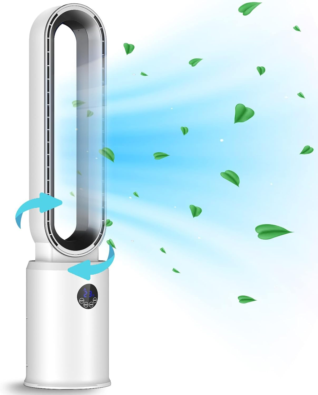 Advwin Bladeless Fan, Portable Tower Fan Electric Airflow Purifying Fan, with 24 Speeds Setting, 12H Timing, Suitable for Room, Bedroom & Office Use, White