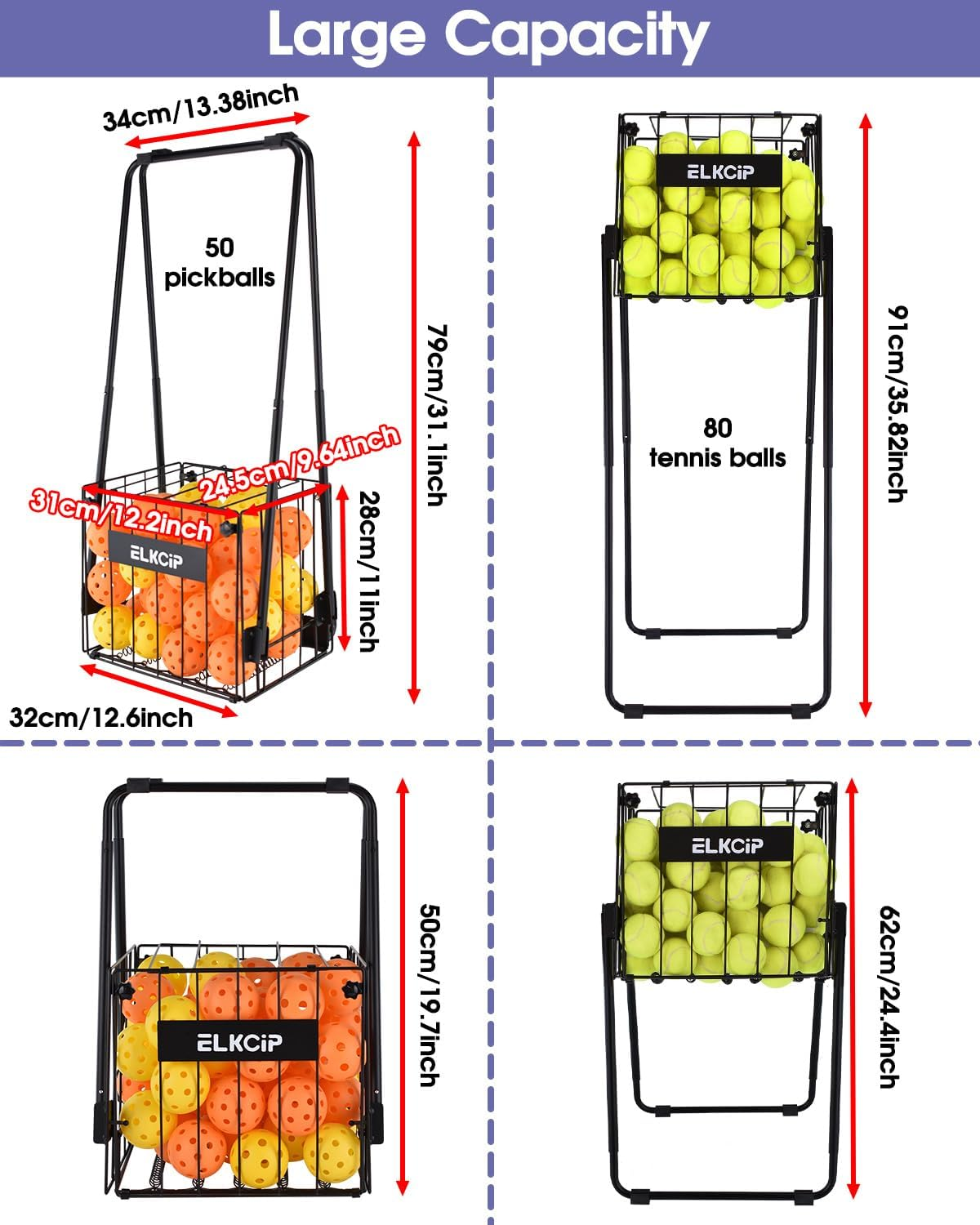 ELKCIP Portable Pickleball & Tennis Ball Collector - Pickleball Retriever Basket Carrier Gatherer Picker Hopper Container for Picking and Storage Training Tool for Ball - Foldable image number 3