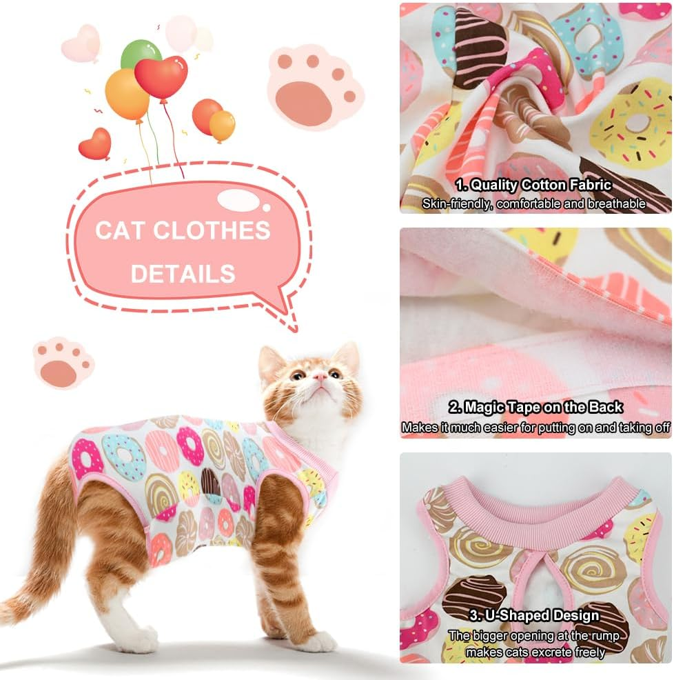Cat Surgery Recovery Suit,Male Female anti Licking Cat Onesies,Cone E-Collar Alternative Pet Vest Post Operative Abdominal Wounds Protector,Prevent Licking for Small Cat,Puppy Doughnut (M) image number 6