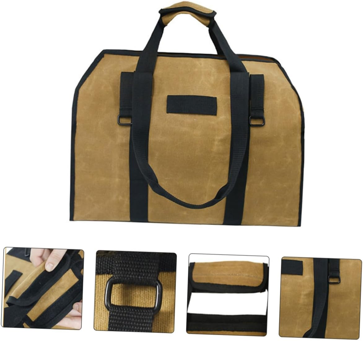 LABRIMP Water-Resistant Canvas Firewood Tote Bag with Metal Buckle Capacity Log Carrier Handbag for Outdoor and Indoor Firewood Storage and Easy Transport image number 3